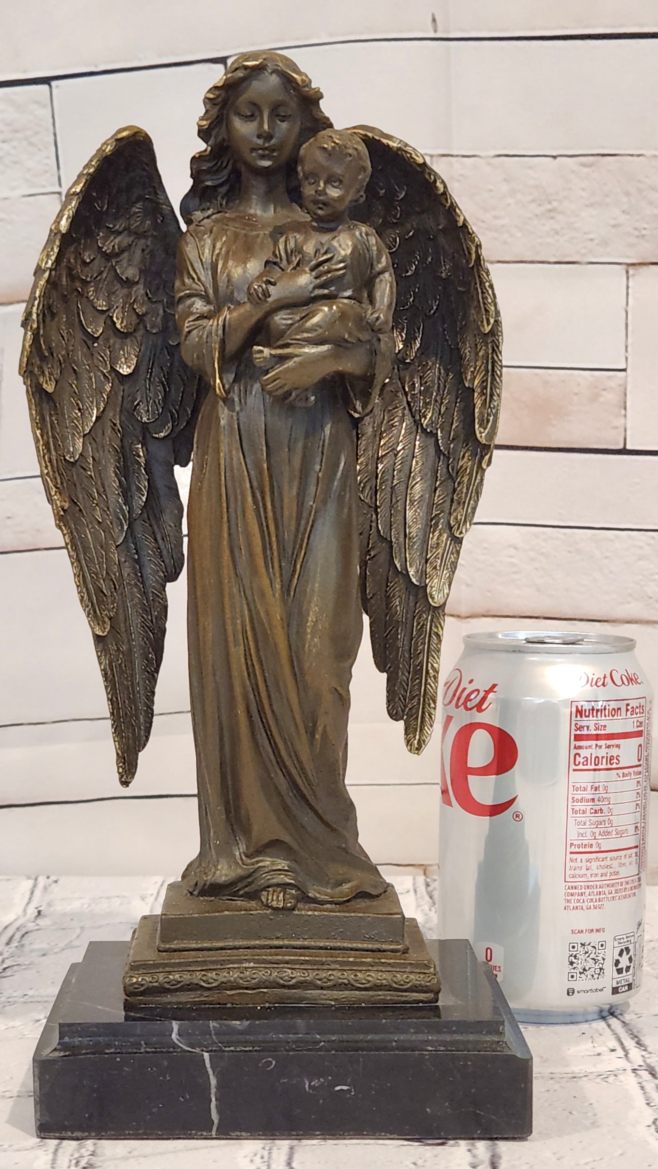 Bronze Celestial Angel Holding Child Sculpture A. Moreau Religious Decor Collectible Art