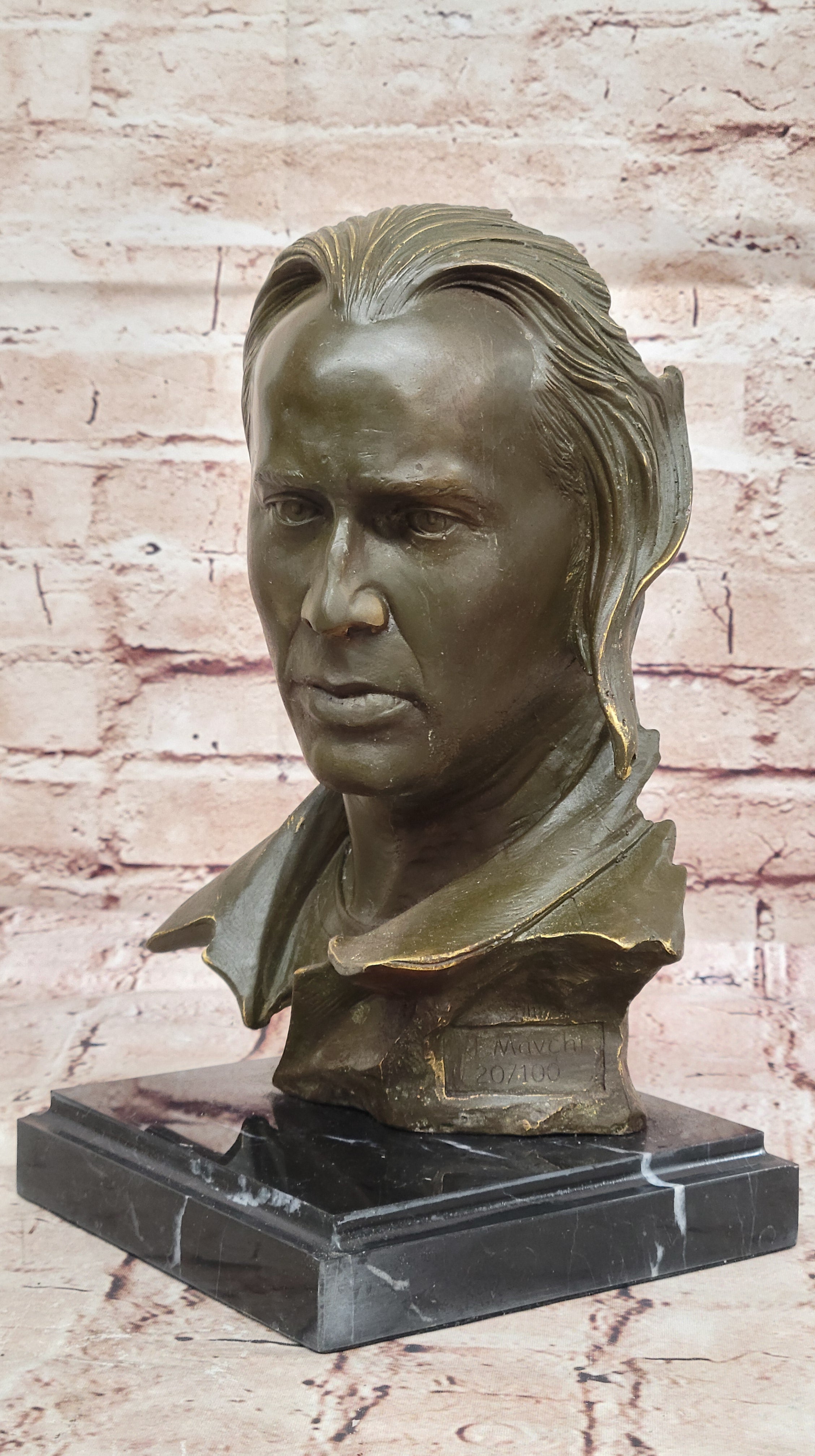Mavchi Signed Nicolas Cage Bronze Bust Sculpture Movie Star Hot Cast Limited Edition Artwork
