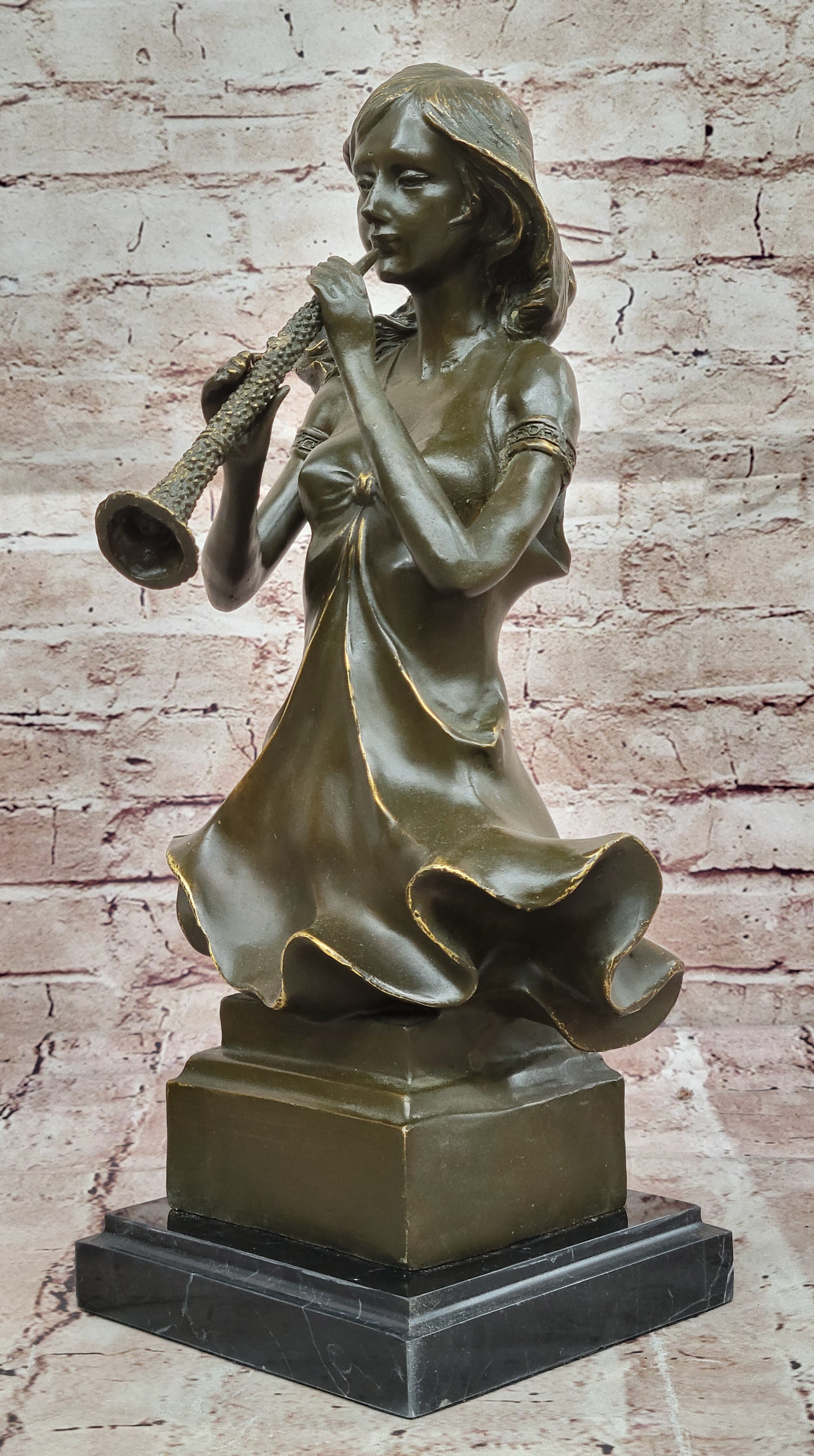 Hot Cast Bronze Sculpture Statue of Musical Woman Bust Signed by Jean Patoue