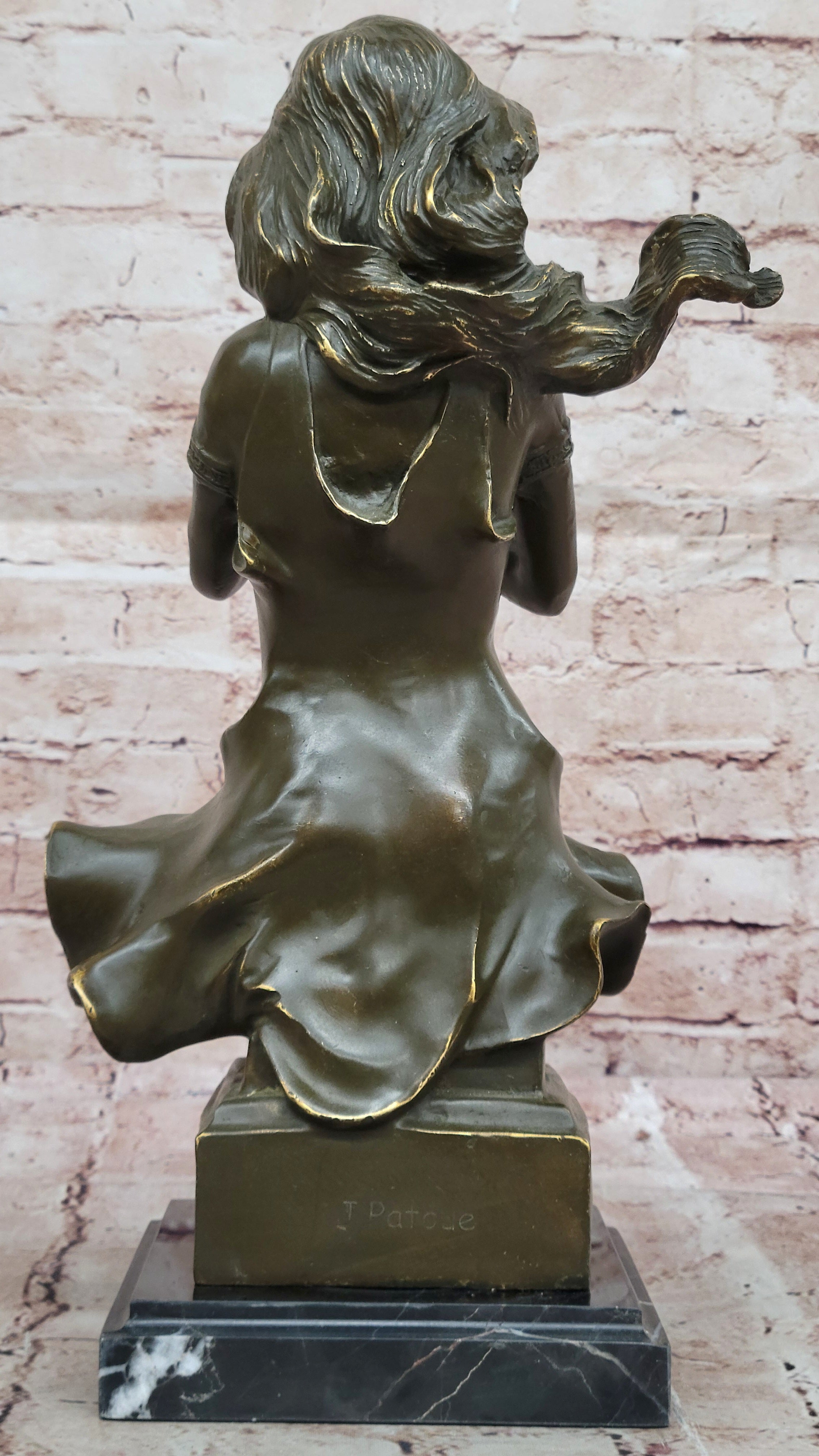 Hot Cast Bronze Sculpture Statue of Musical Woman Bust Signed by Jean Patoue