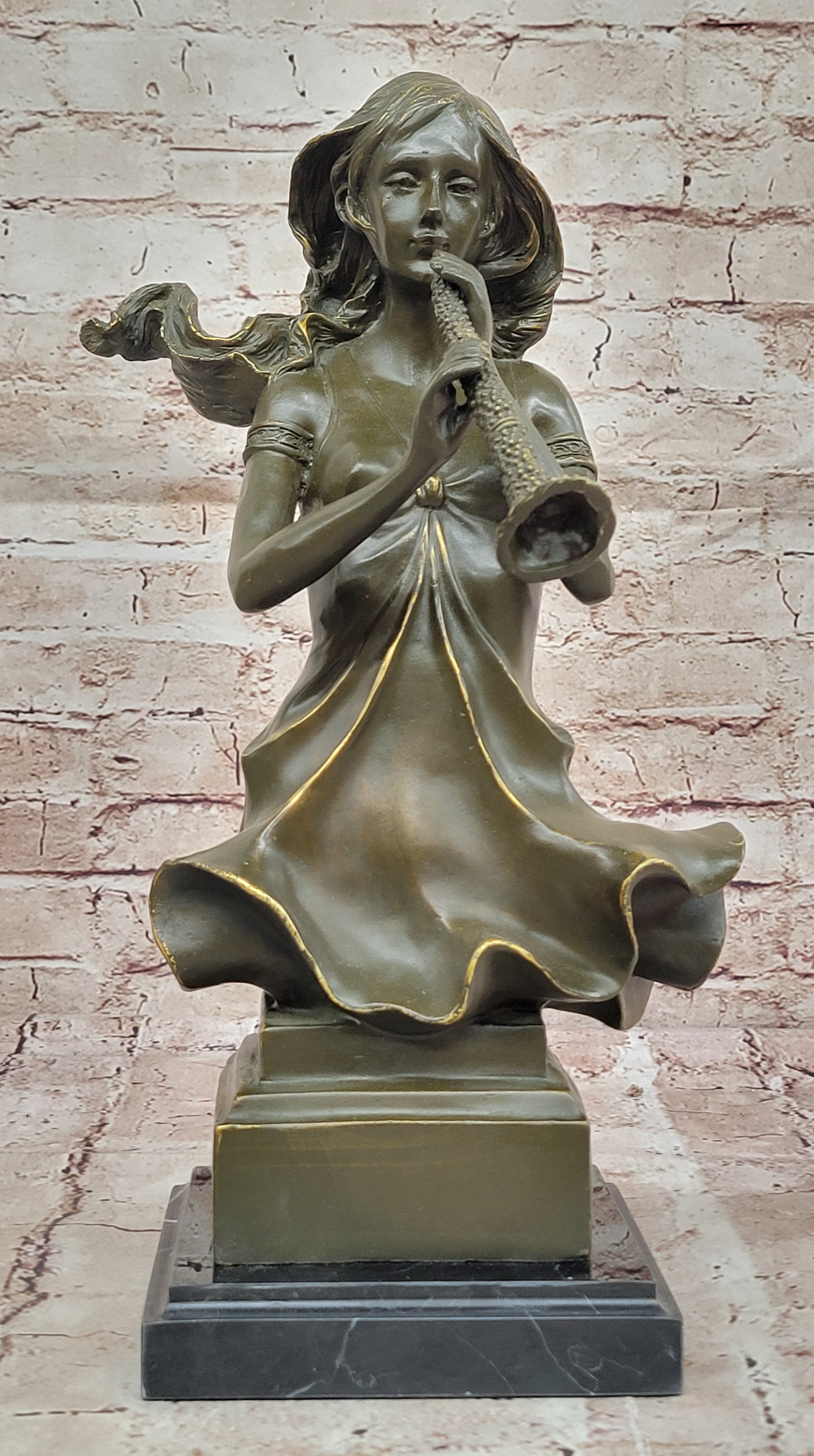 Hot Cast Bronze Sculpture Statue of Musical Woman Bust Signed by Jean Patoue