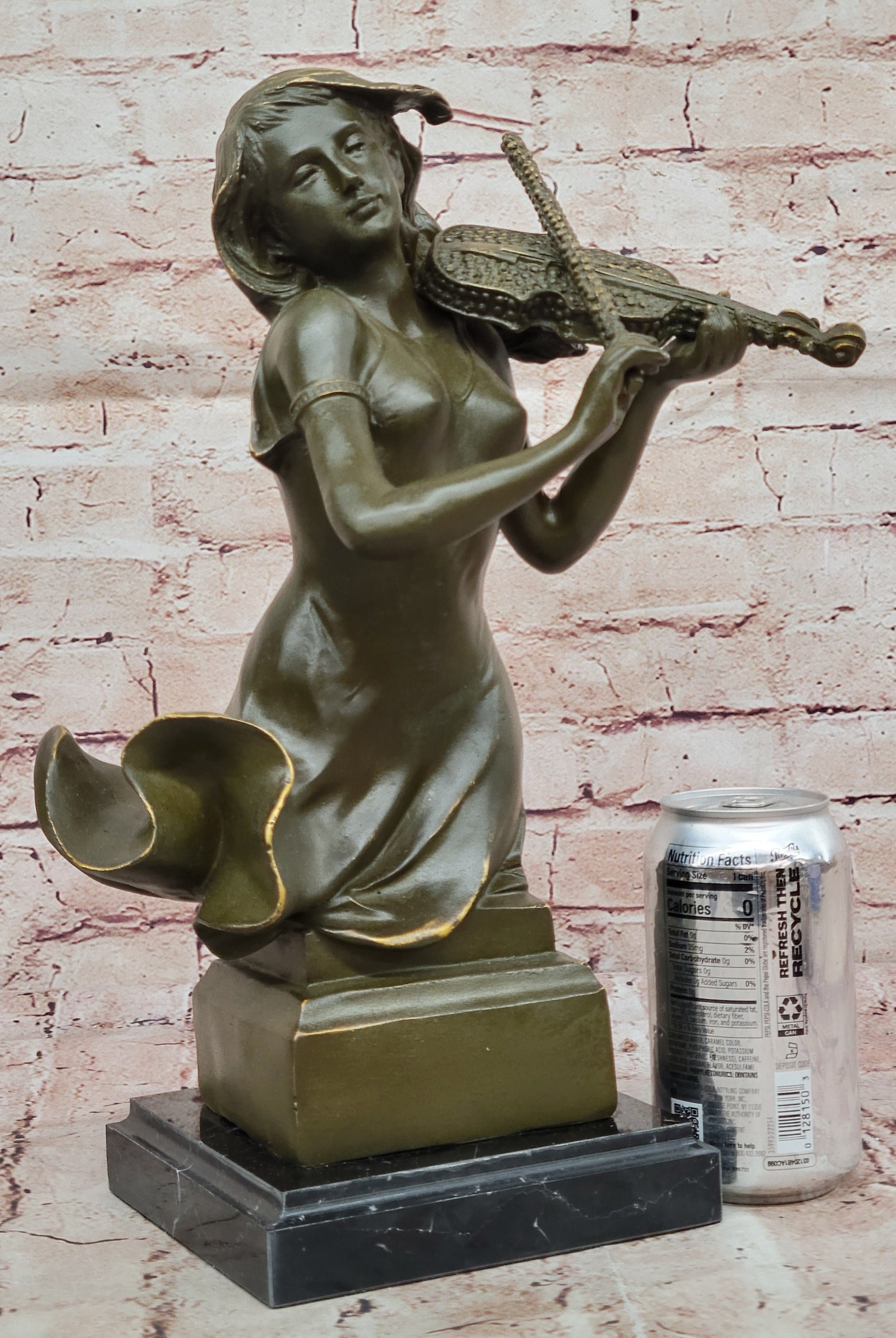 Elegant Bronze Violin Player Girl Statue Signed Patoue Classical Music Decor Piece