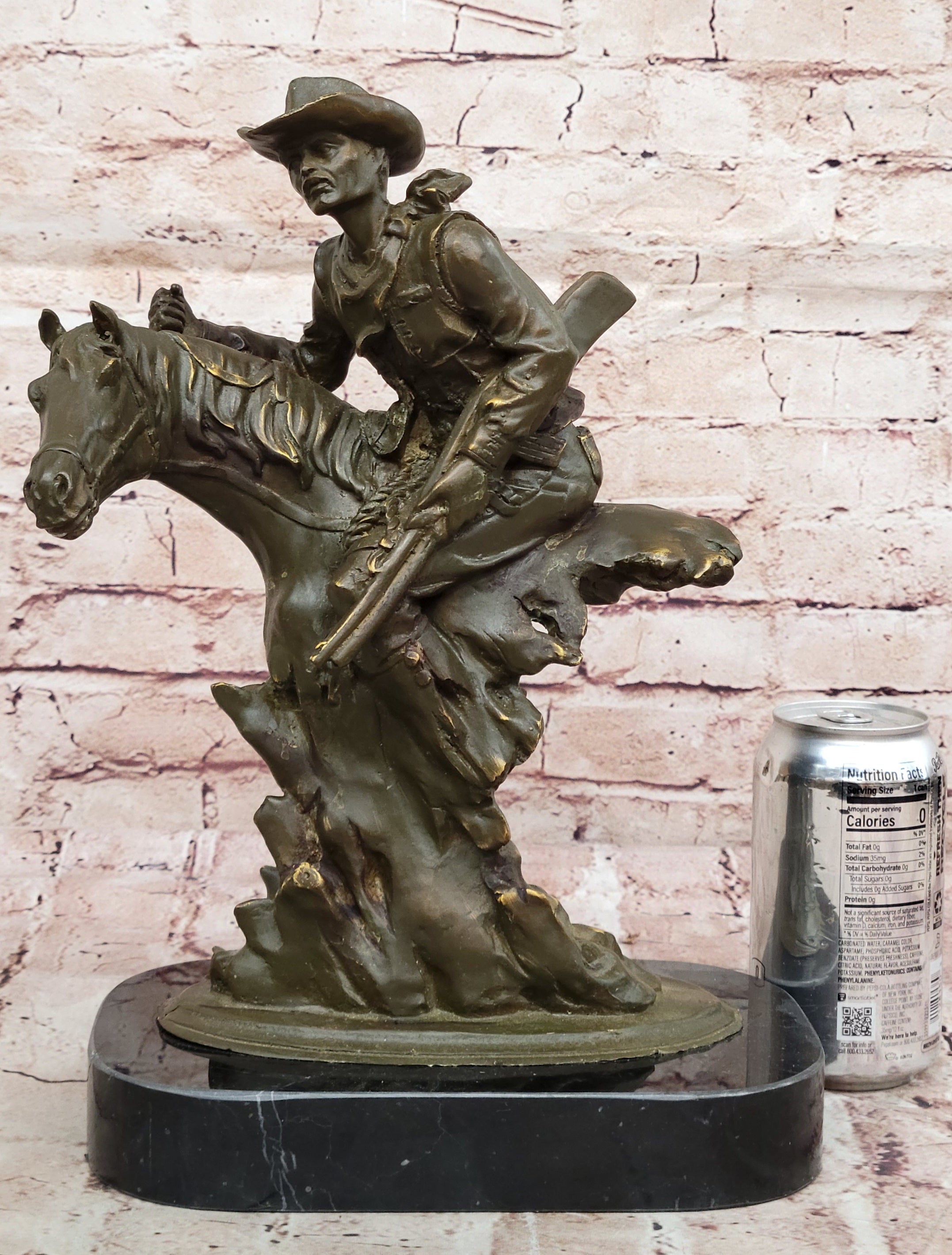 Bronze Cowboy Riding Horse with Gun Statue Sculpture Classic Western Decor Figurine