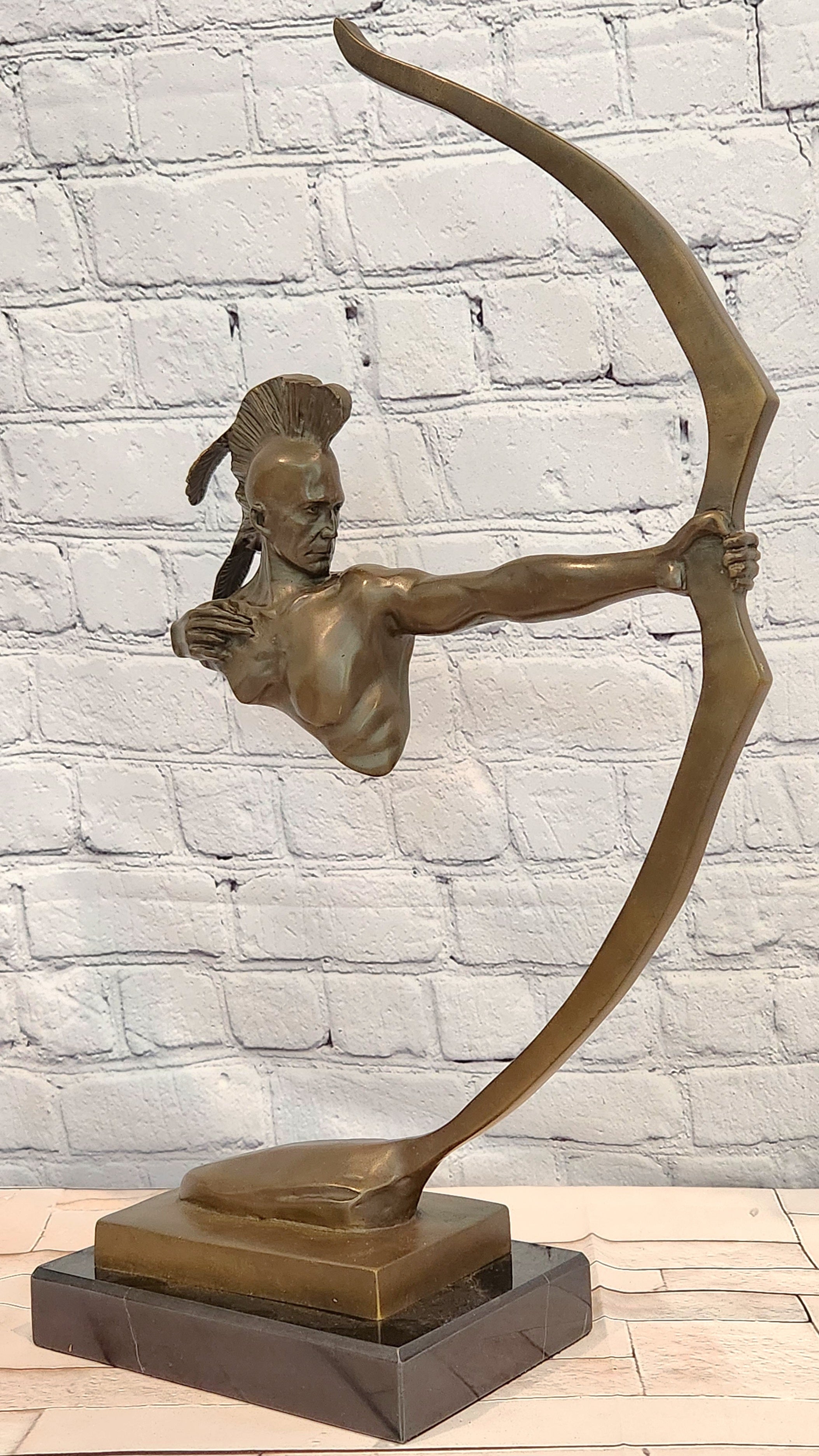 Bronze Archer Sculpture Native American Warrior Signed Mario Nick Collectible