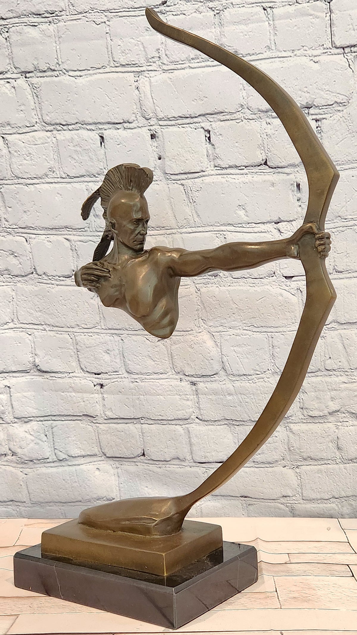 Bronze Archer Sculpture Native American Warrior Signed Mario Nick Collectible