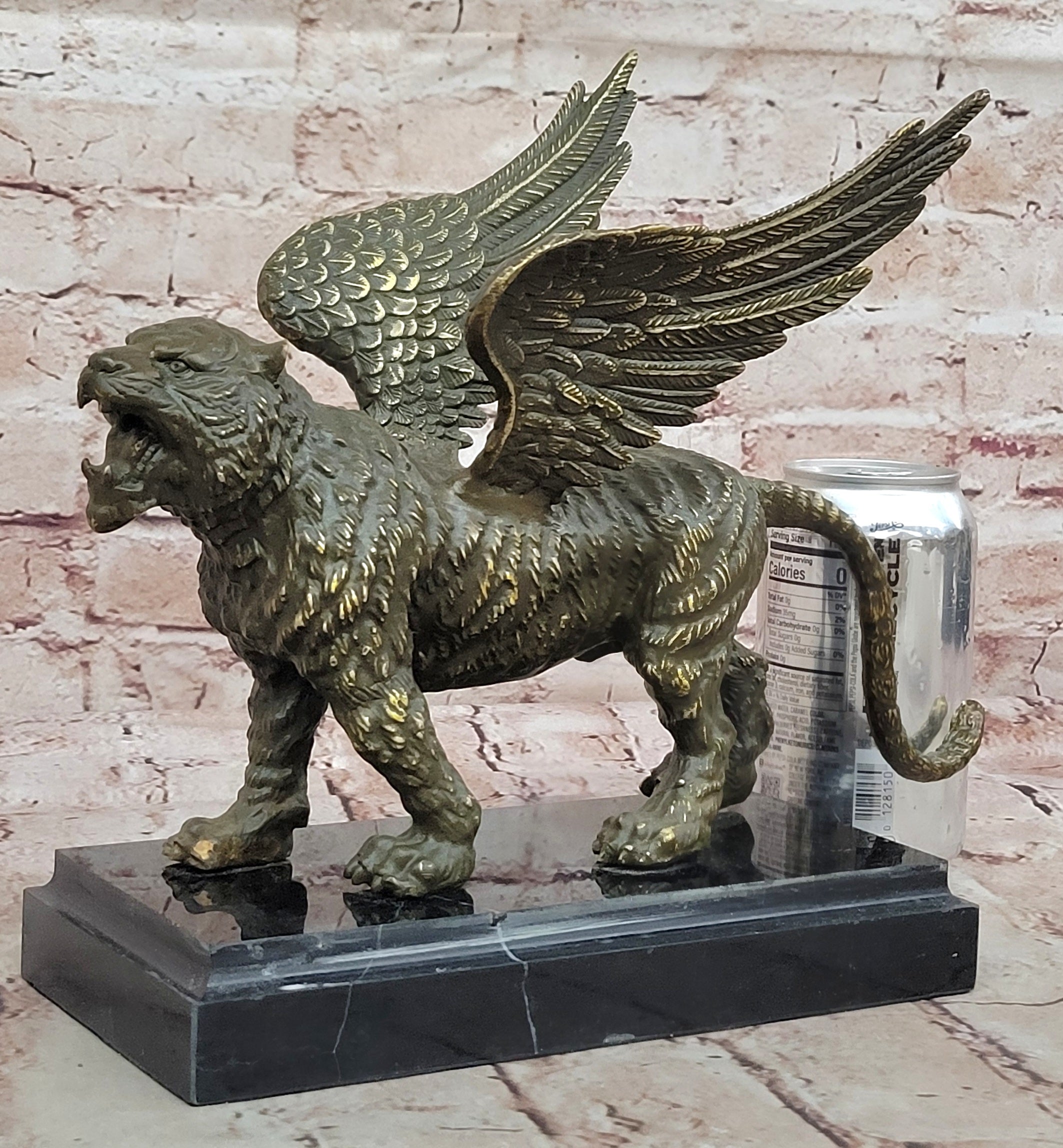 Signed Patoue Bronze Flying Tiger Statue Sculpture Winged Creature Fengshui Animal Figurine