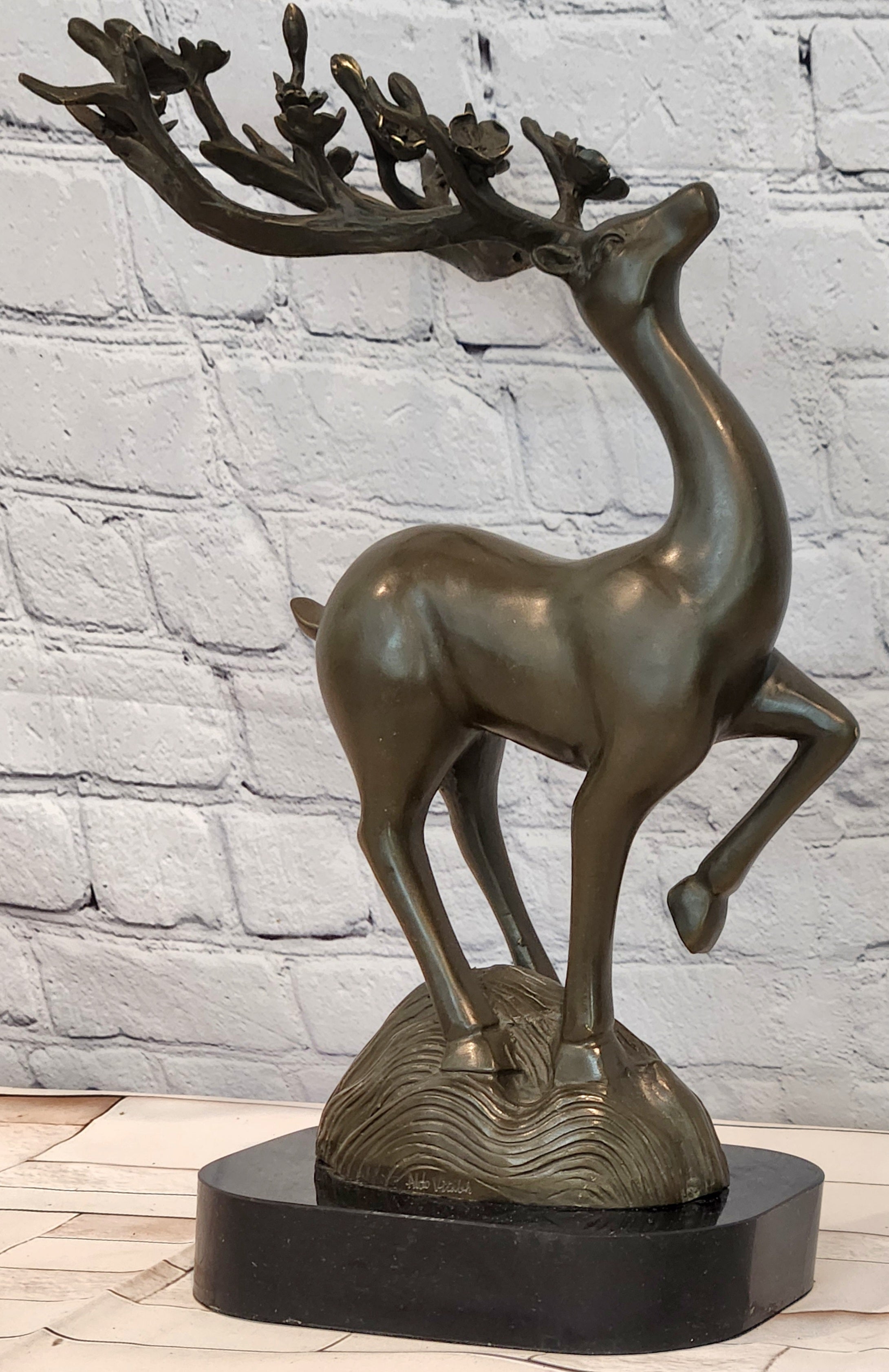 Aldo Vitaleh Bronze Deer Statue Stag Sculpture Noble Wildlife Art Decor