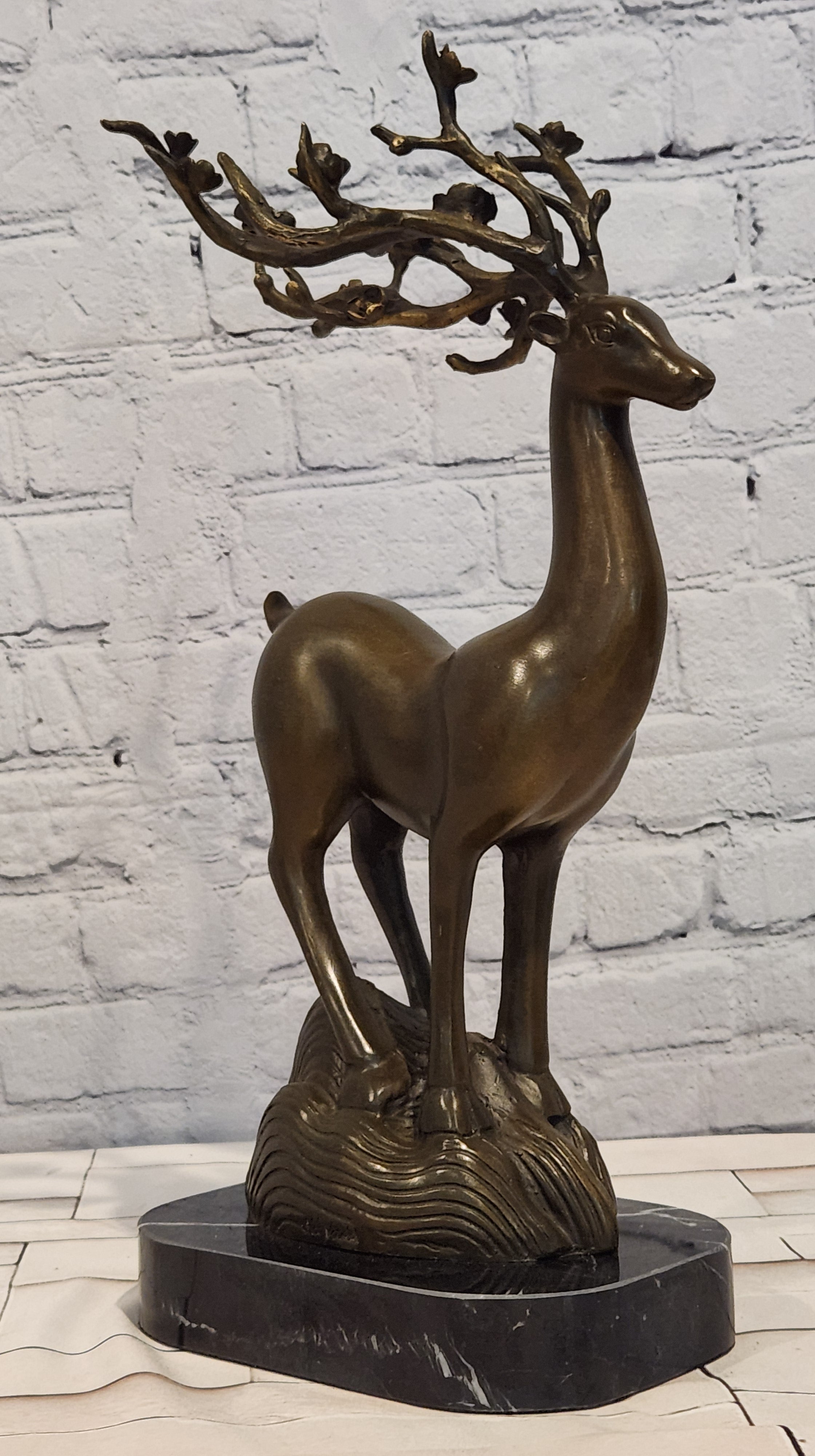 Abstract Bronze Stag Statue Modernist Wildlife Sculpture Fine Art Collectible Artwork