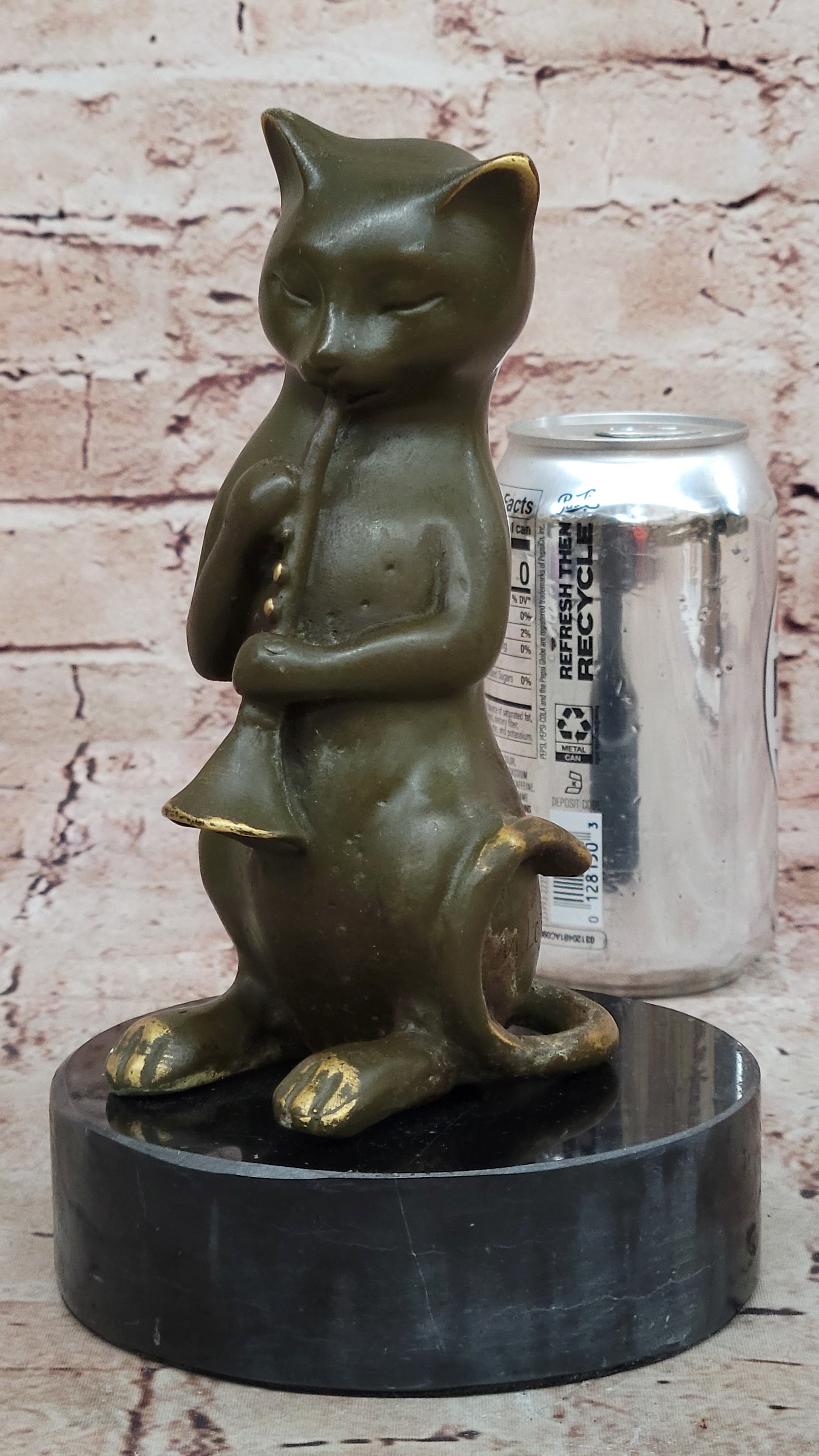 Cute Musical Cat Bronze Statue Sculpture Signed by Milo Office Art Collectible Figurine