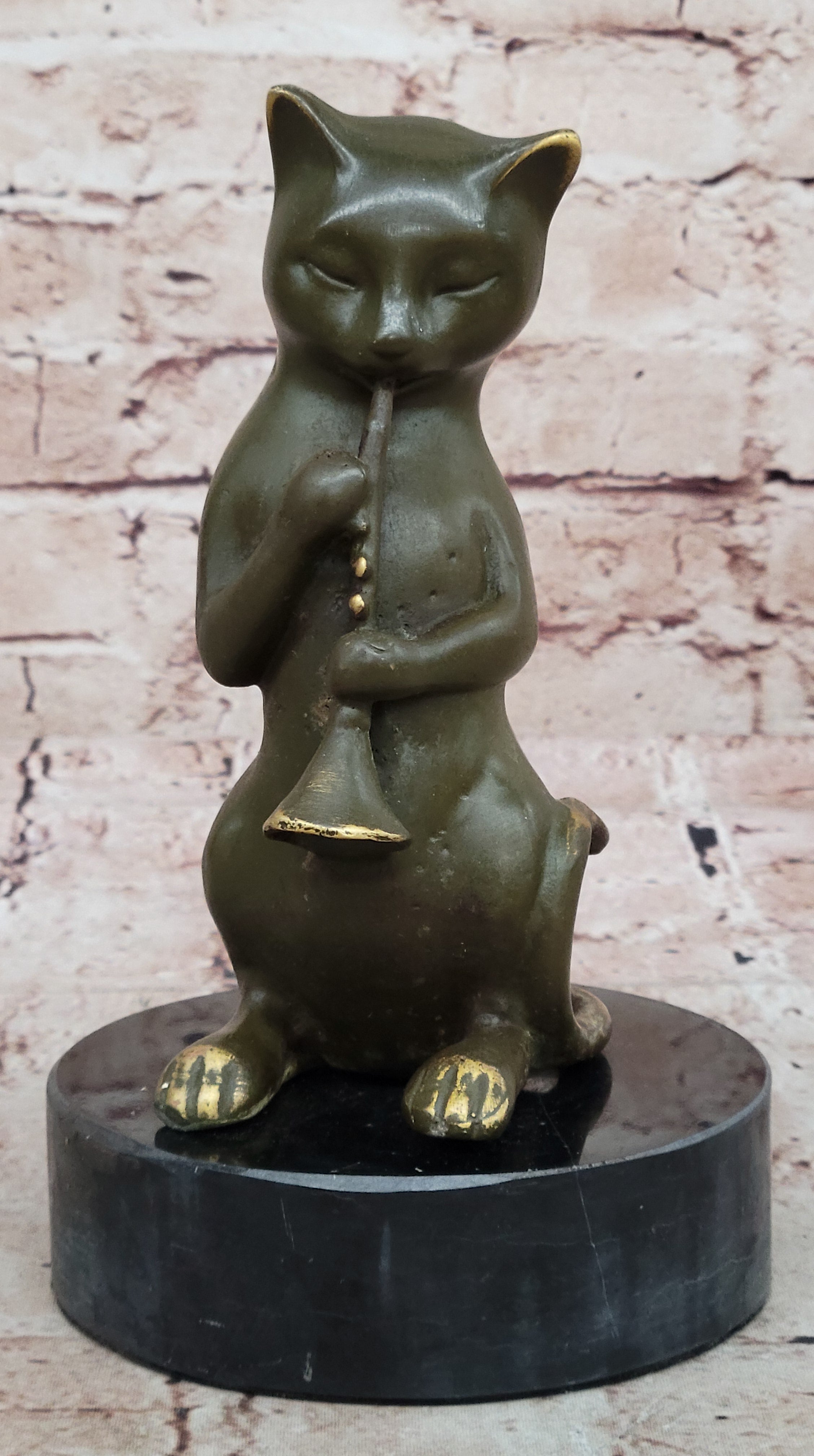 Cute Musical Cat Bronze Statue Sculpture Signed by Milo Office Art Collectible Figurine