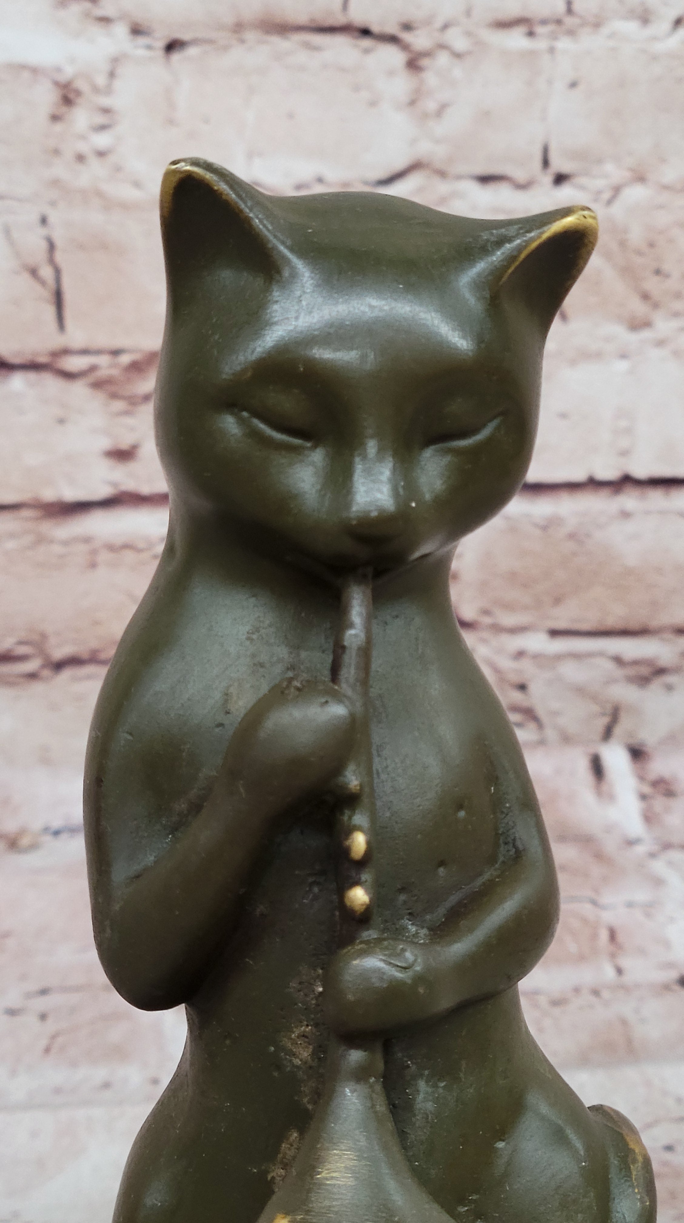 Cute Musical Cat Bronze Statue Sculpture Signed by Milo Office Art Collectible Figurine