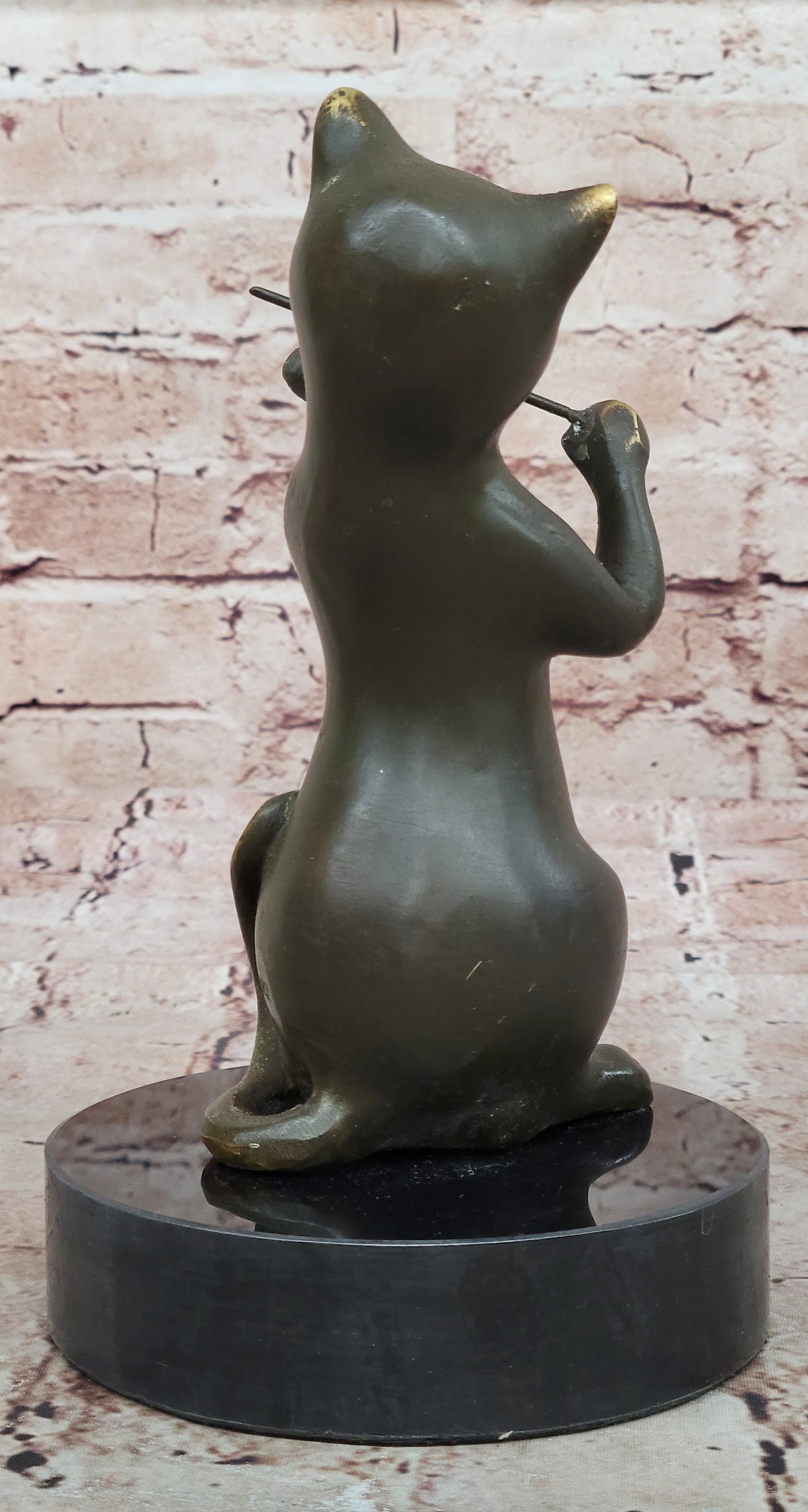 Musician Cat Playing Violin – Bronze Sculpture by Miguel Lopez Pet Art Decor