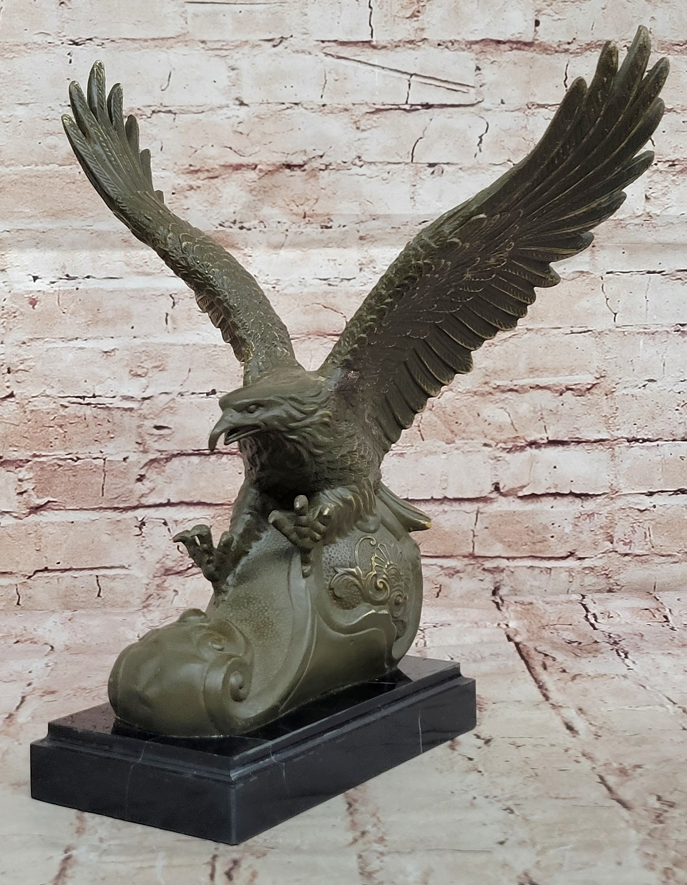 Milo Signed Bronze Sculpture Soaring Eagle on Rock Patriotic Bird Statue Collectible