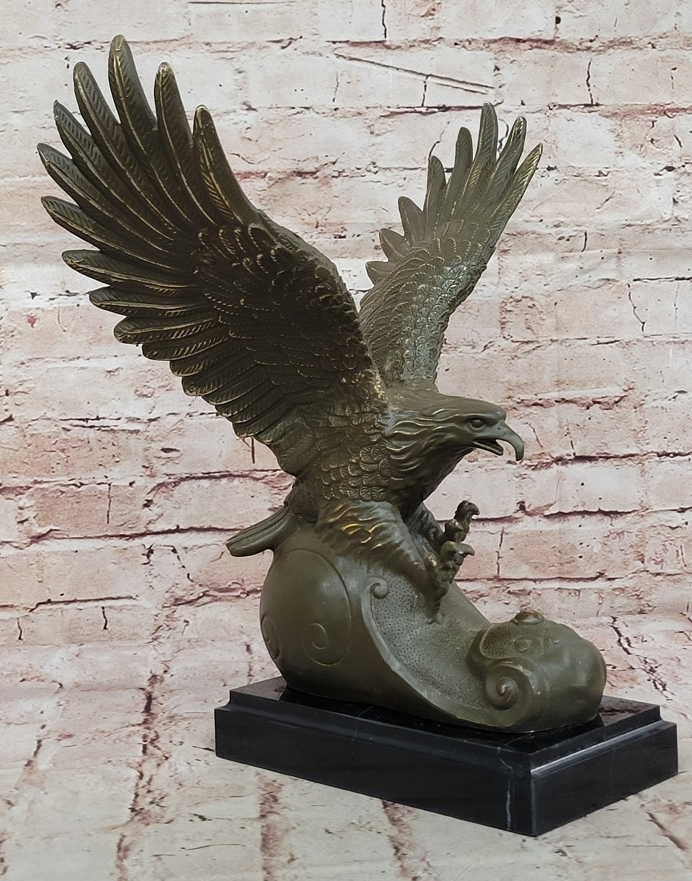 Milo Signed Bronze Sculpture Soaring Eagle on Rock Patriotic Bird Statue Collectible