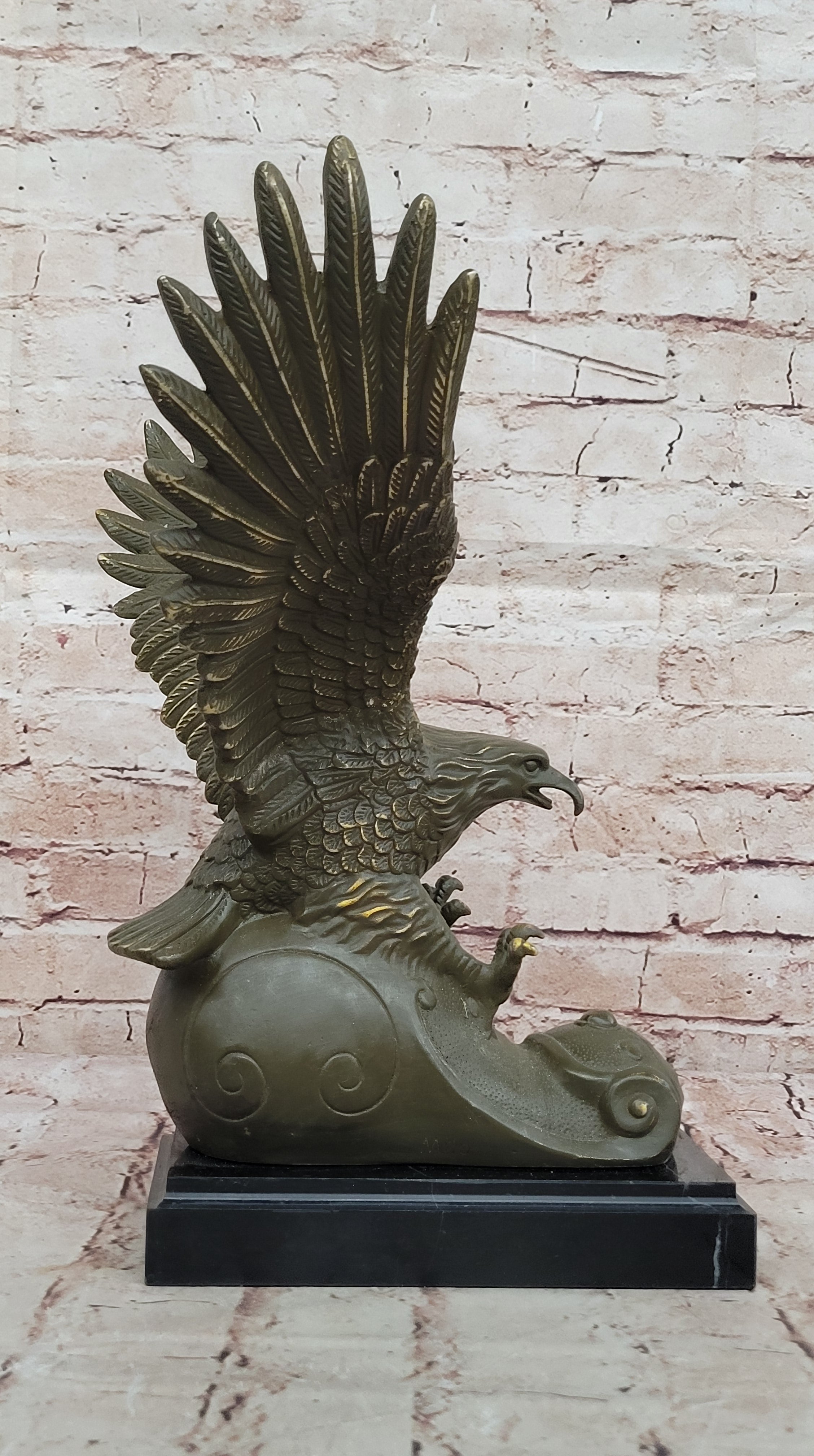 Milo Signed Bronze Sculpture Soaring Eagle on Rock Patriotic Bird Statue Collectible