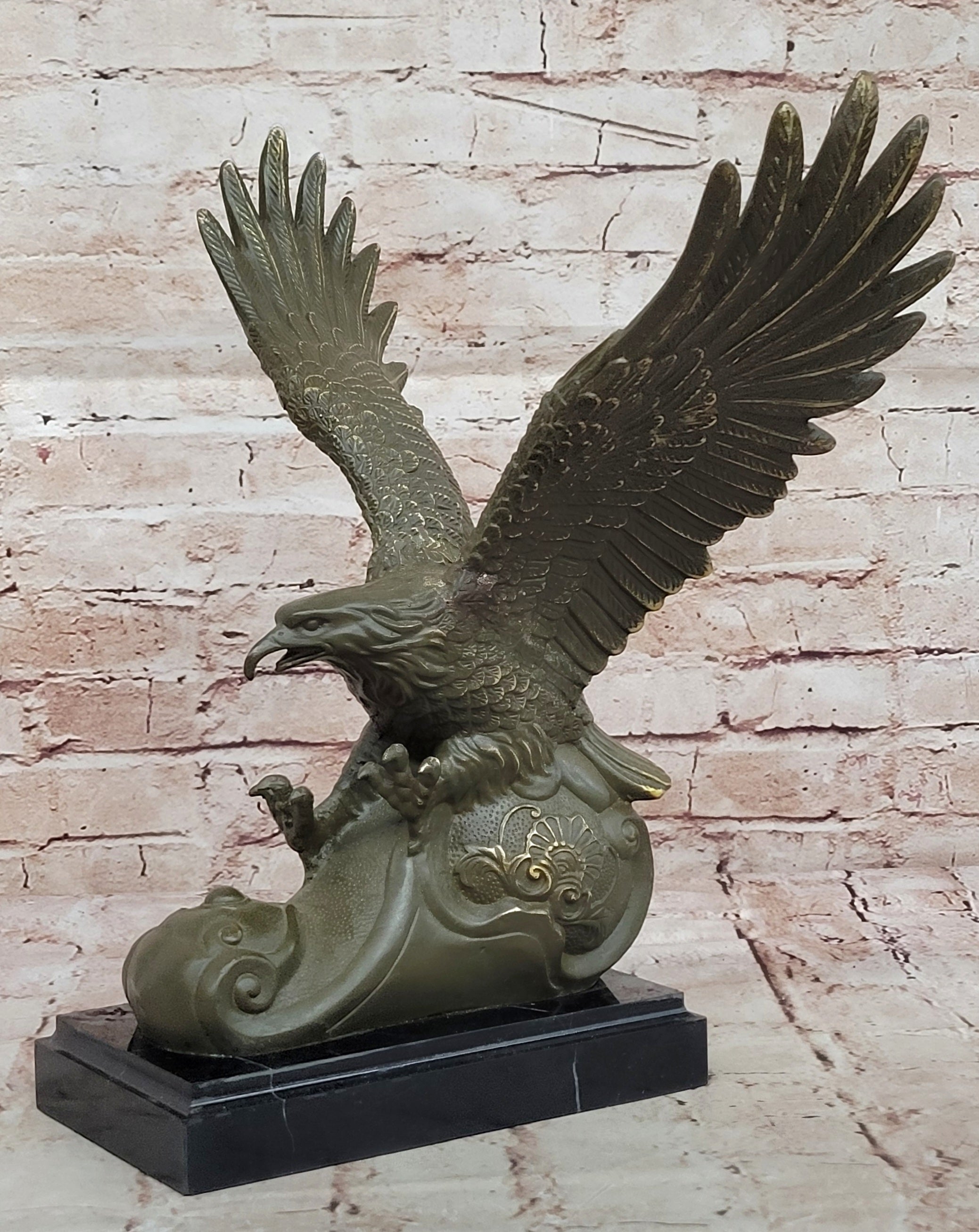 Milo Signed Bronze Sculpture Soaring Eagle on Rock Patriotic Bird Statue Collectible