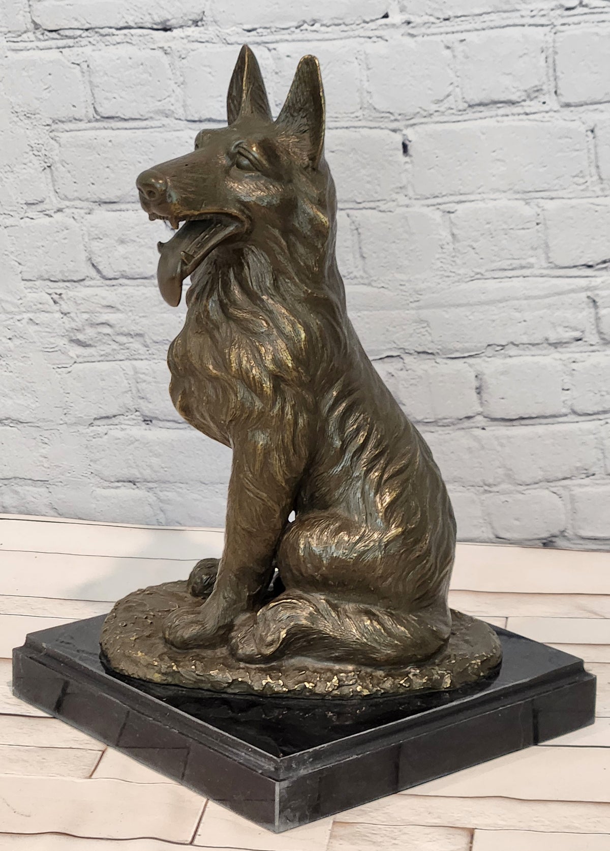 Noel Signed Bronze Guard Dog Statue German Shepherd Sculpture Collectible
