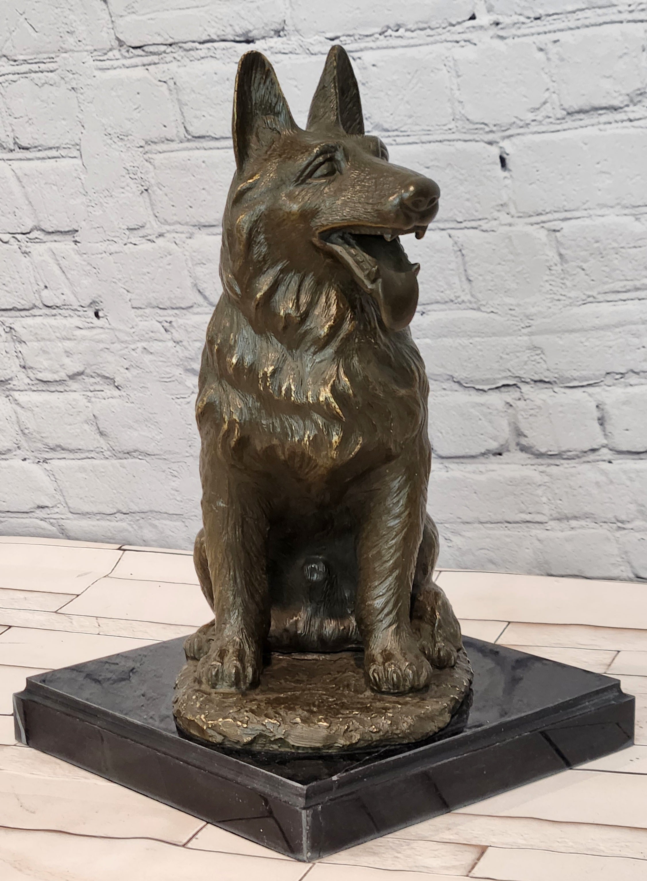 Noel Signed Bronze Guard Dog Statue German Shepherd Sculpture Collectible