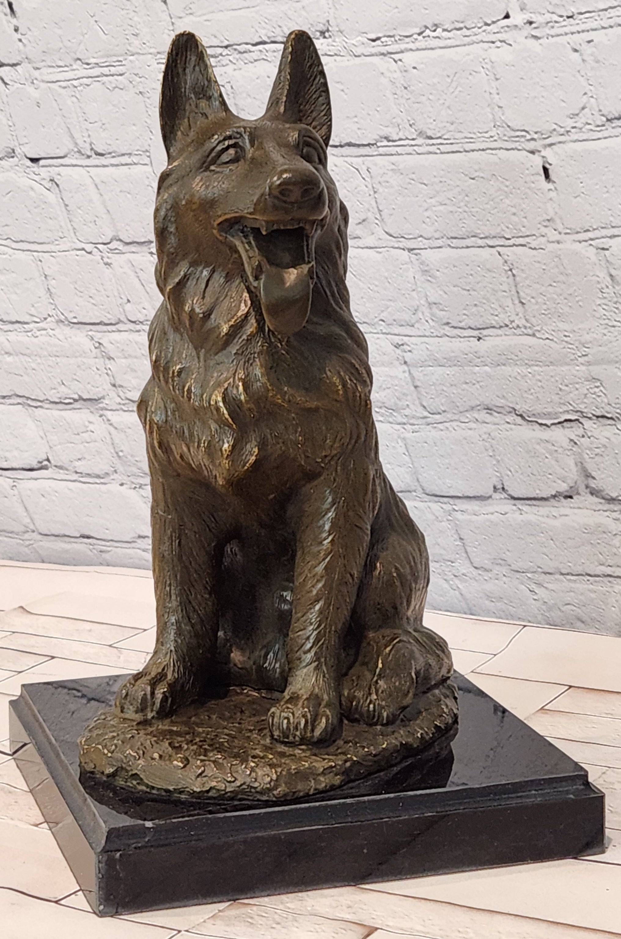 Noel Signed Bronze Guard Dog Statue German Shepherd Sculpture Collectible