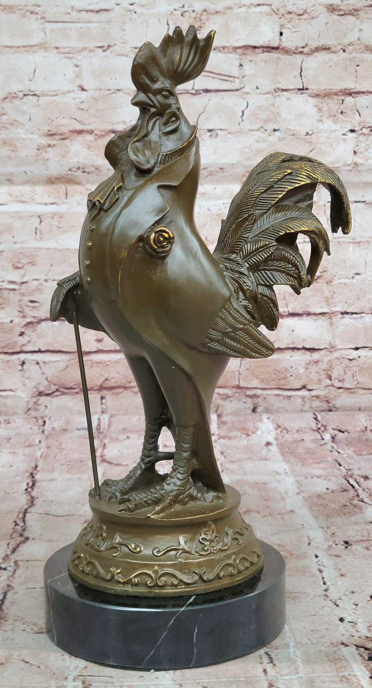 Milo Signed Rooster Tuxedo Bronze Figurine Statue Farmhouse Kitchen Decor Artwork