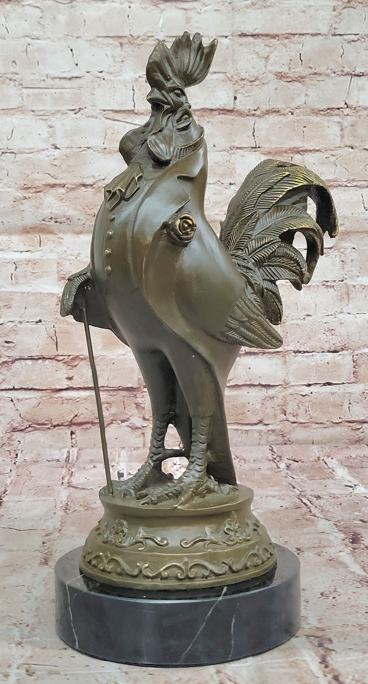 Milo Signed Rooster Tuxedo Bronze Figurine Statue Farmhouse Kitchen Decor Artwork