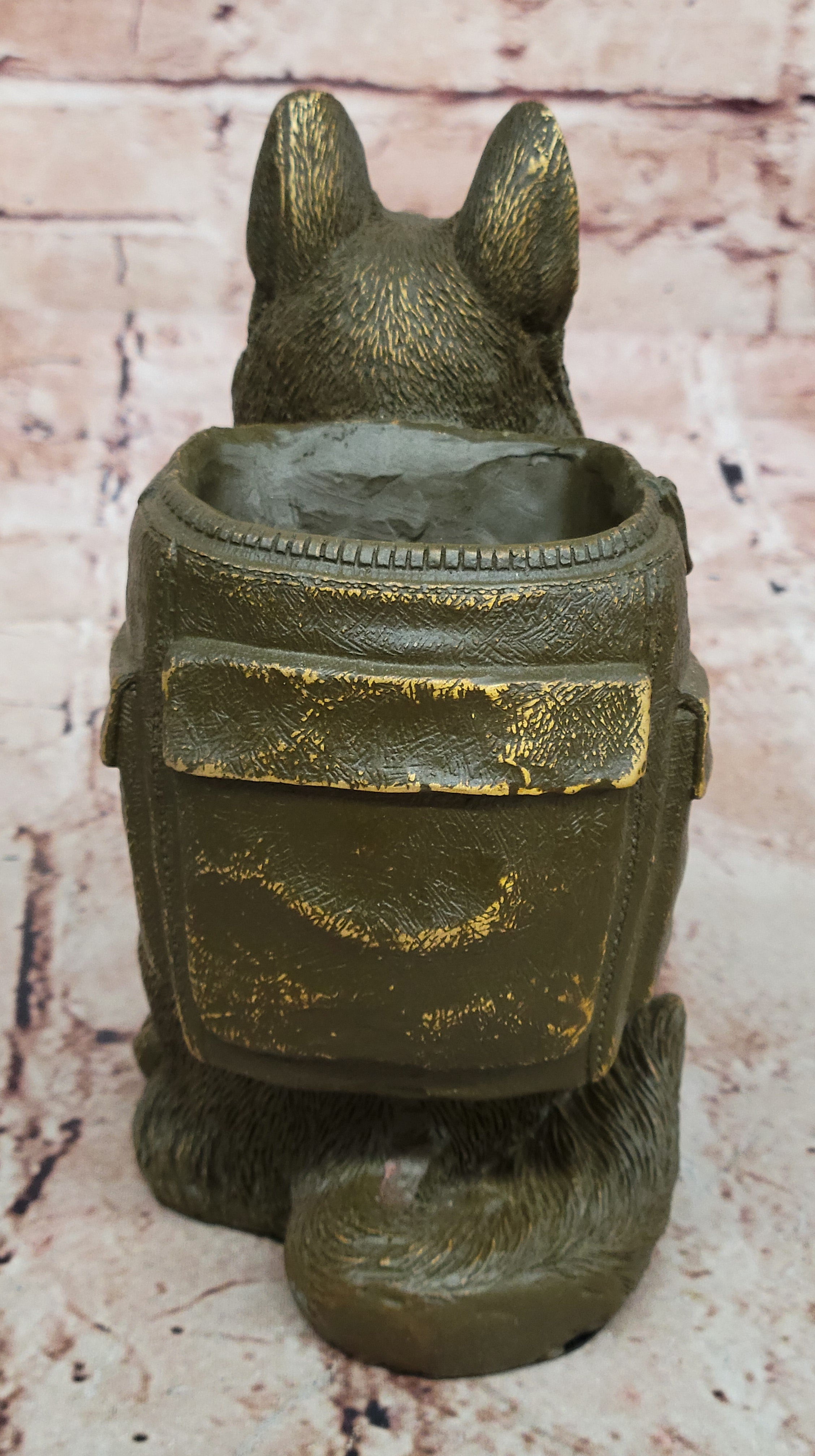 German Shepherd Bronze Figurine Pen Holder by M.Lopez Office or Bathroom Dog Decor