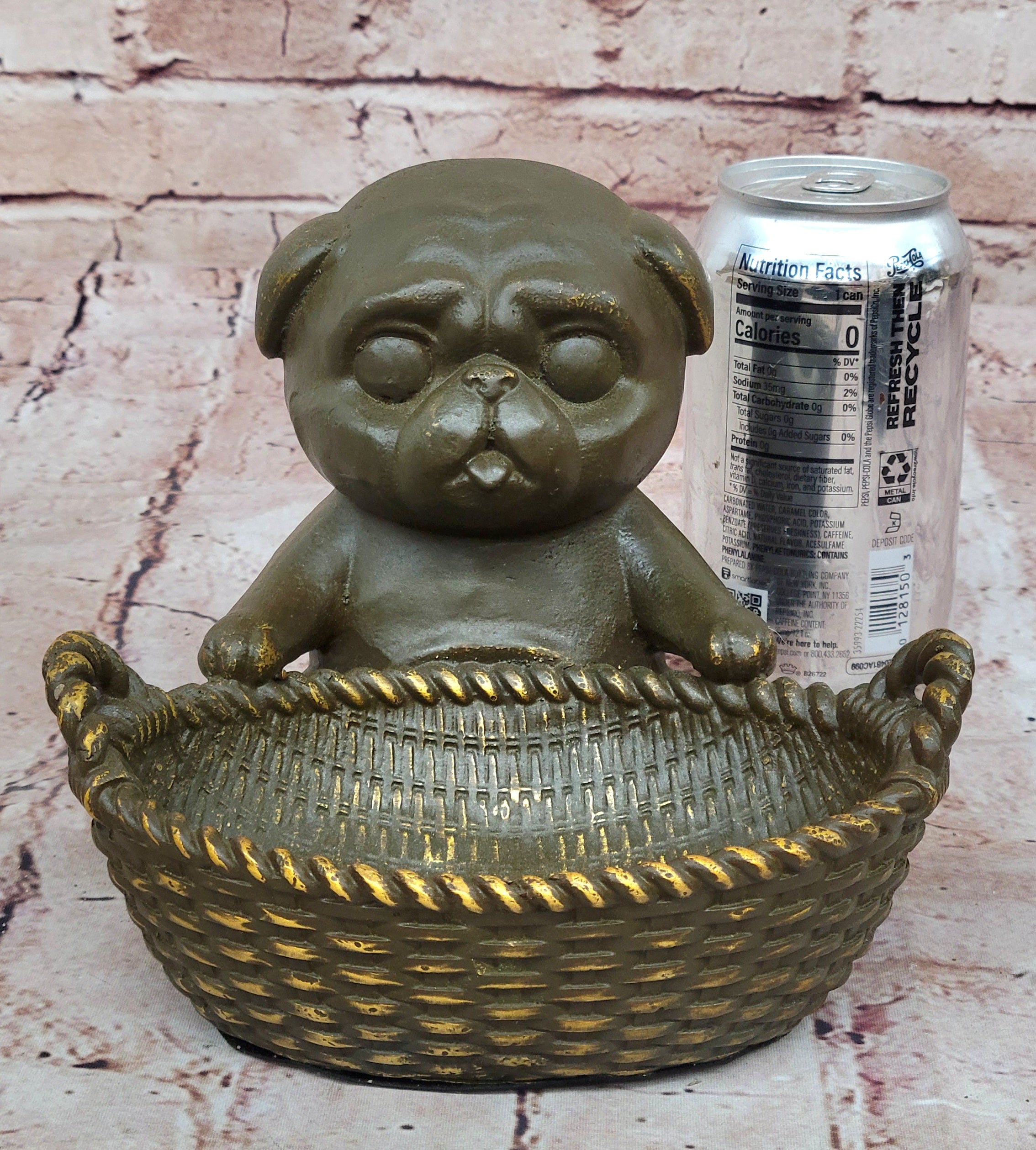 Cute Puppy Bronze Sculpture by M. Lopez – Signed Dog Figurine, Tray or Card Holder