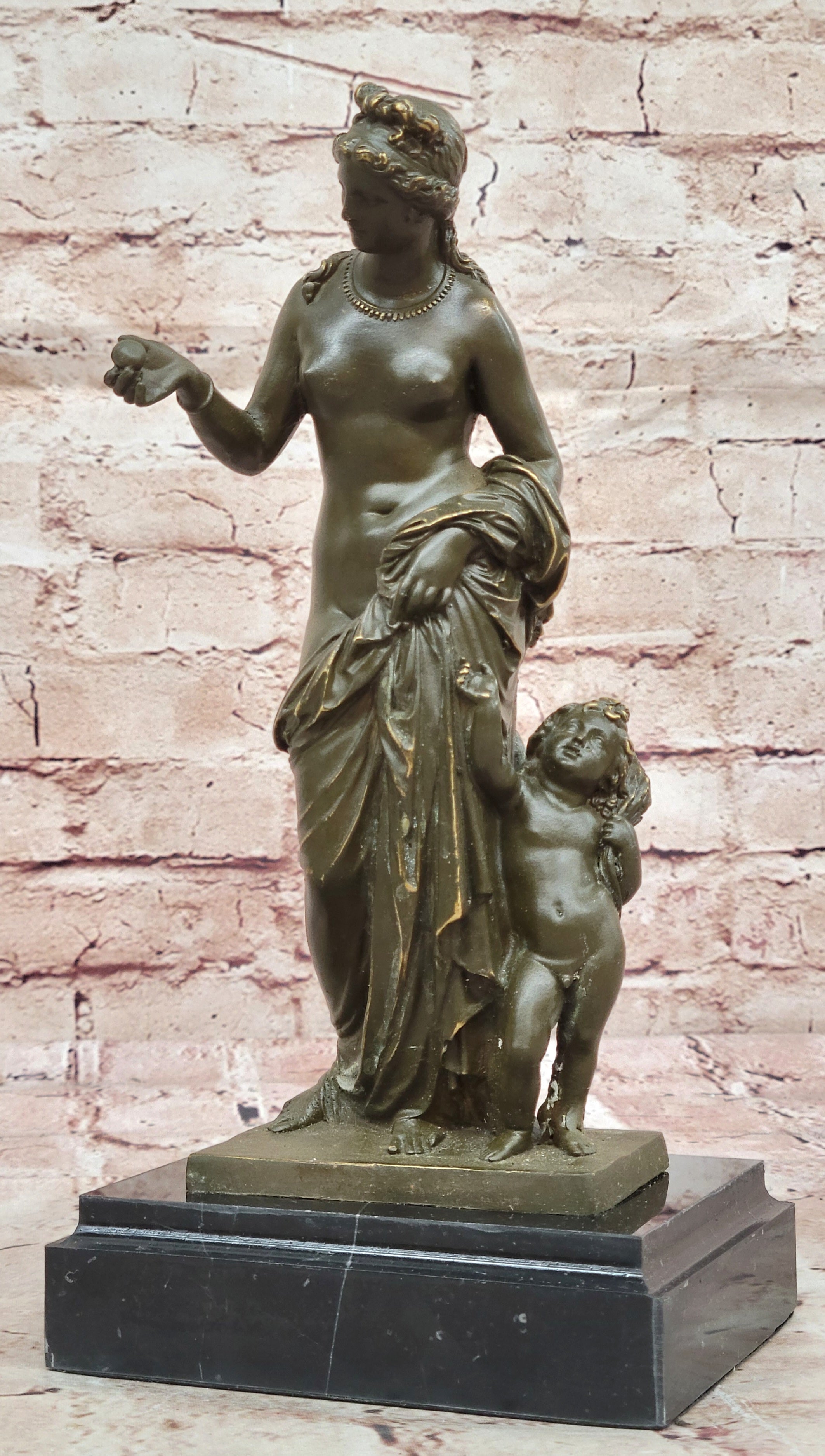 Handcrafted Bronze Venus with Cupid Statue Sculpture Roman Mythology Collectible Figurine