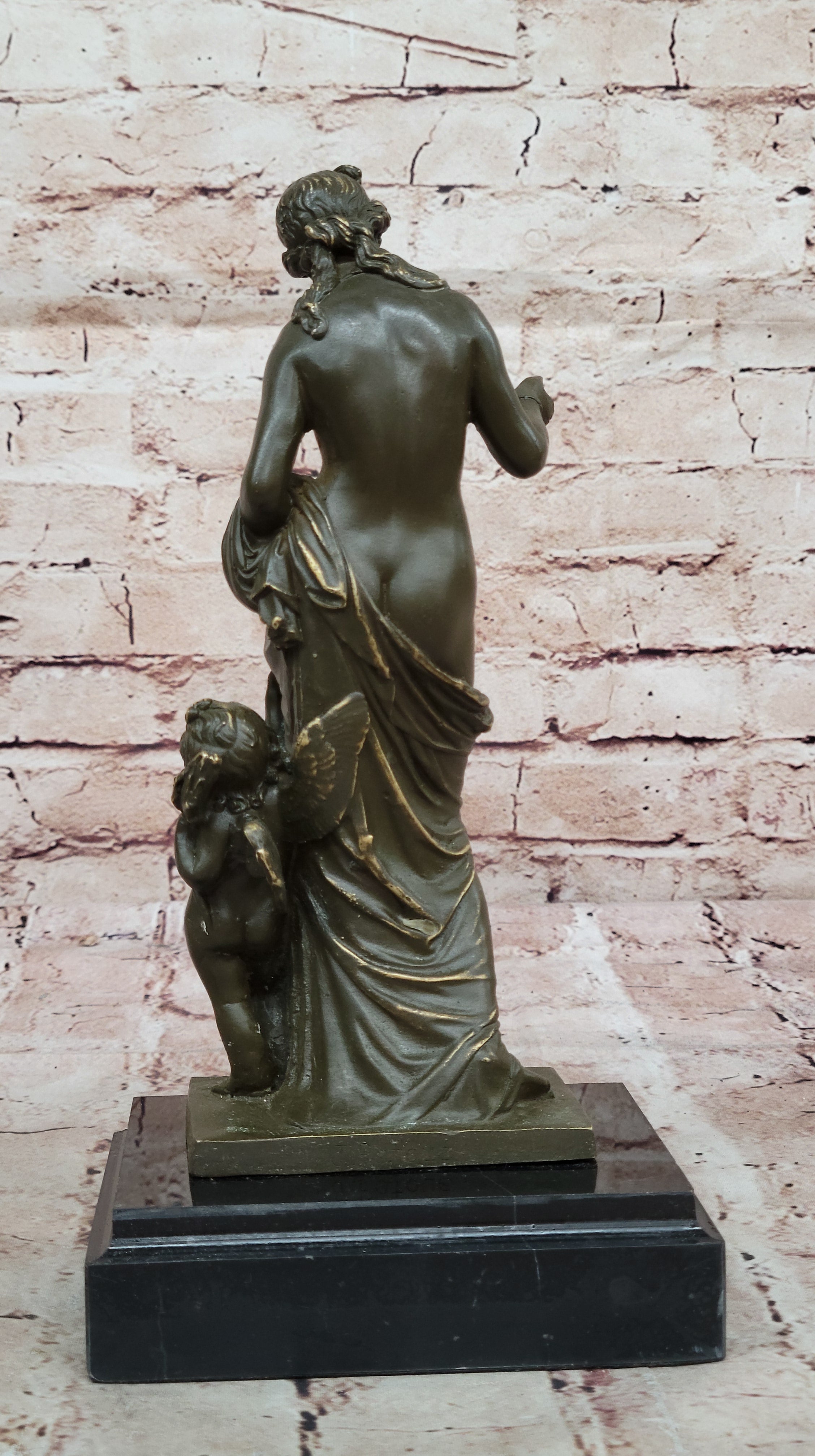 Handcrafted Bronze Venus with Cupid Statue Sculpture Roman Mythology Collectible Figurine
