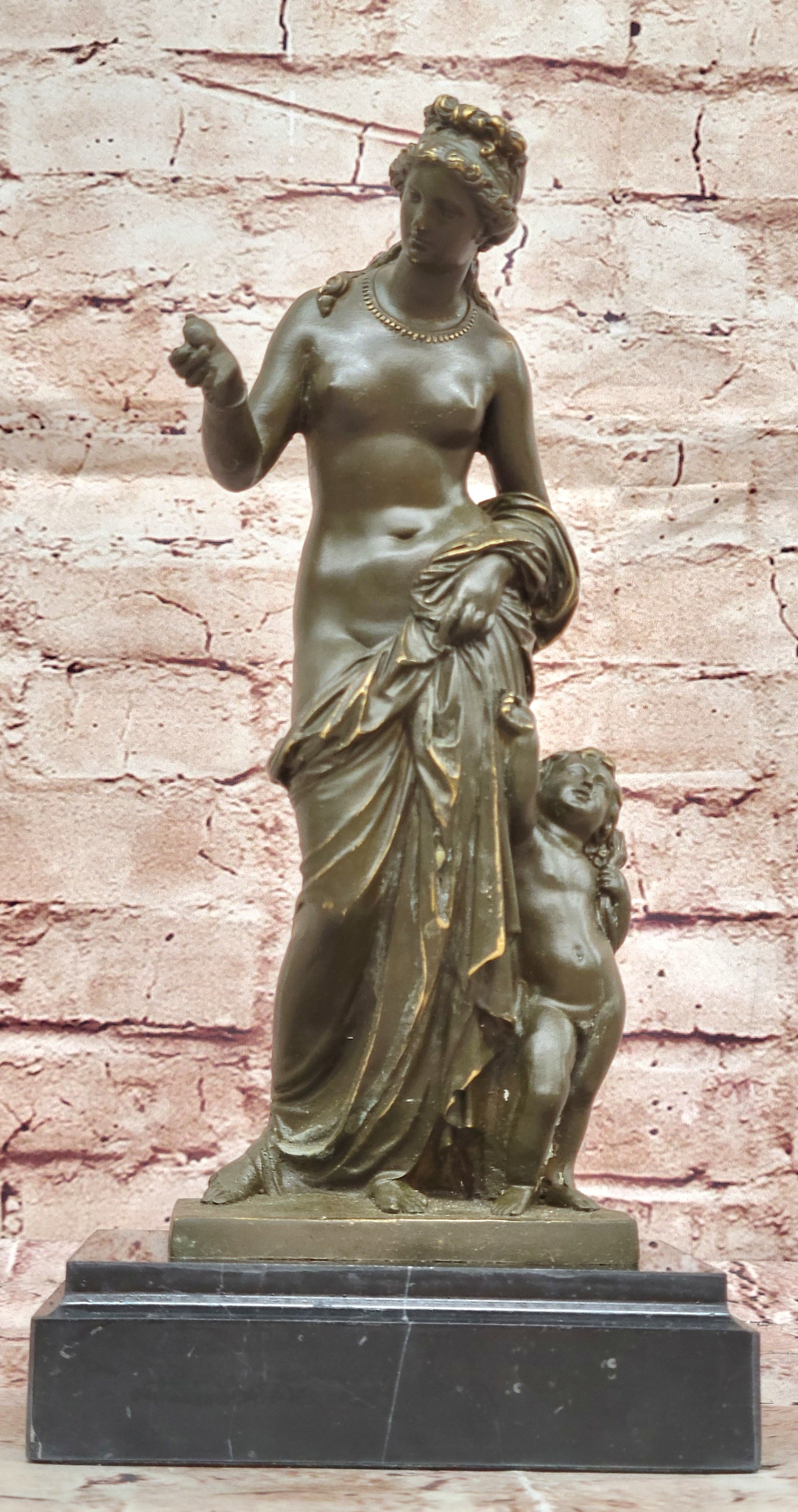 Handcrafted Bronze Venus with Cupid Statue Sculpture Roman Mythology Collectible Figurine