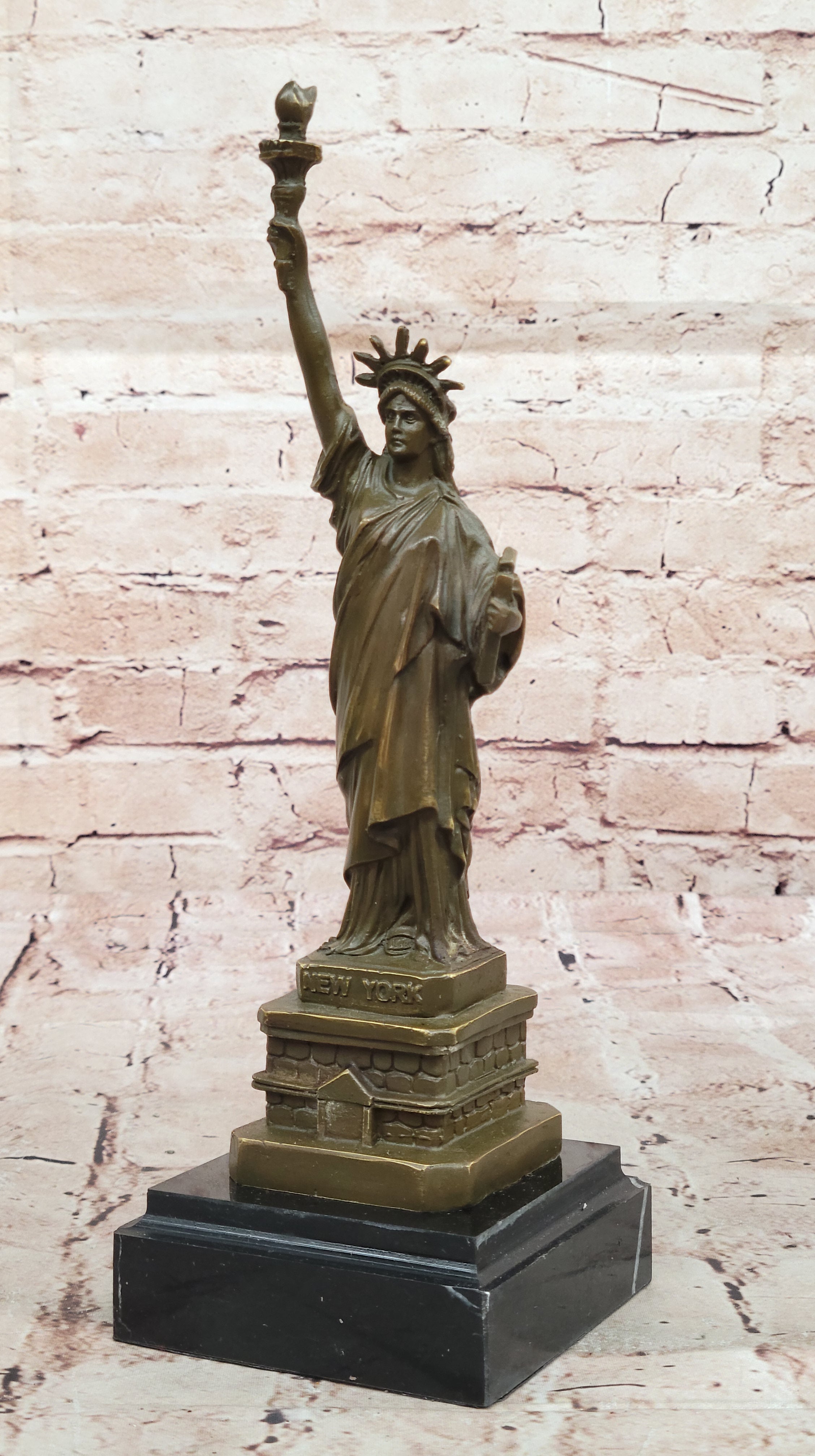 Signed Fisher Bronze Statue of Liberty Sculpture Famous USA Landmark Figurine
