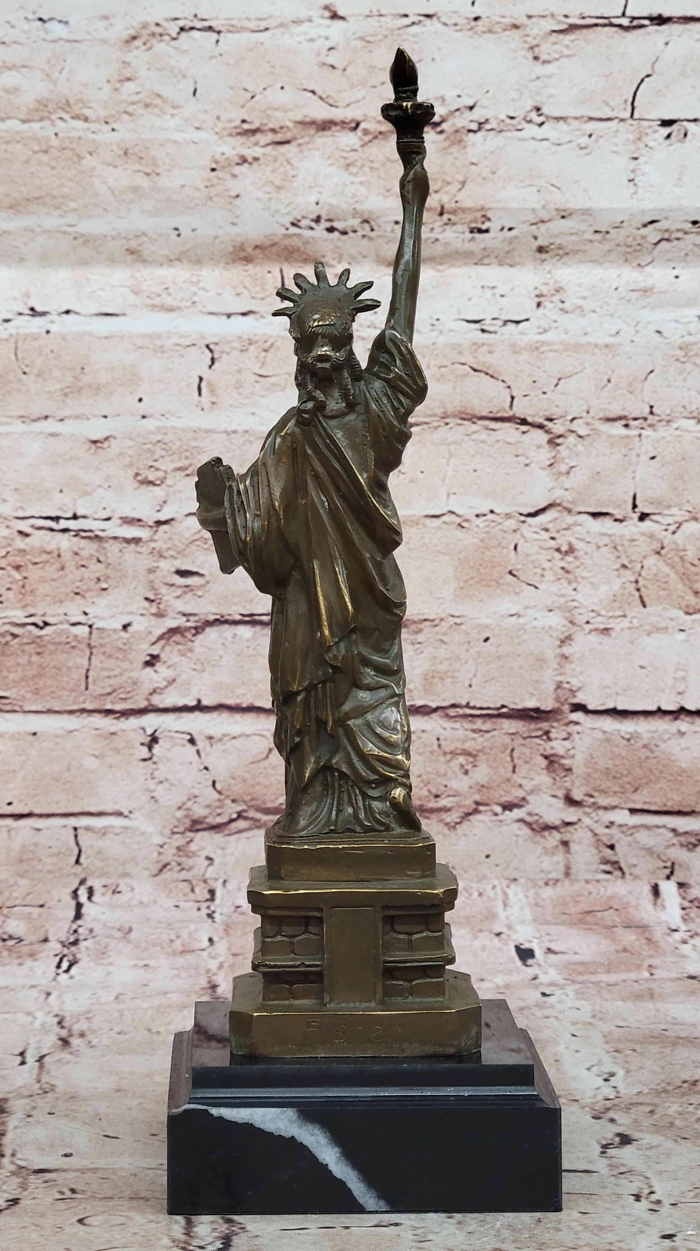 Signed Fisher Bronze Statue of Liberty Sculpture Famous USA Landmark Figurine
