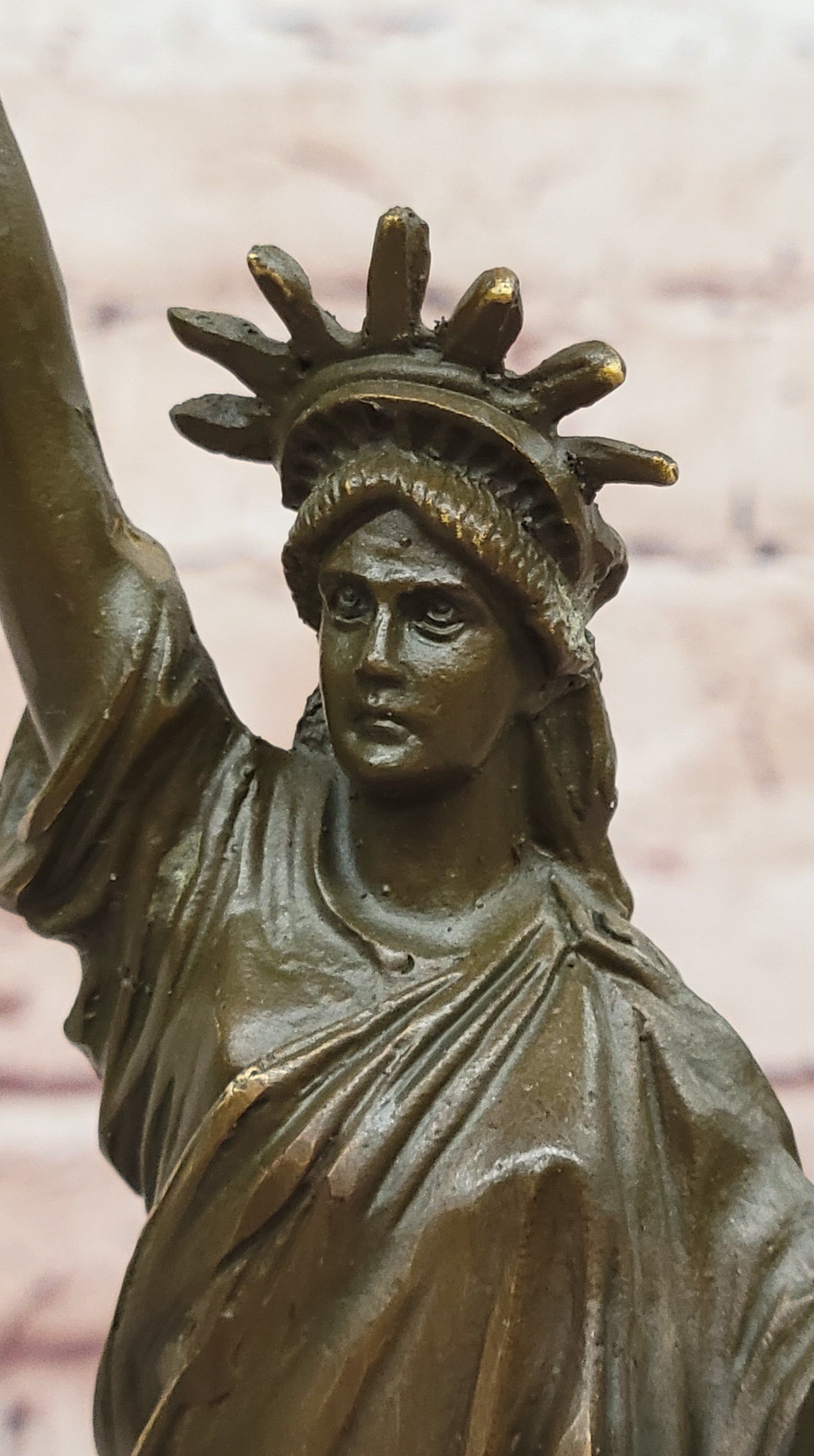 Signed Fisher Bronze Statue of Liberty Sculpture Famous USA Landmark Figurine