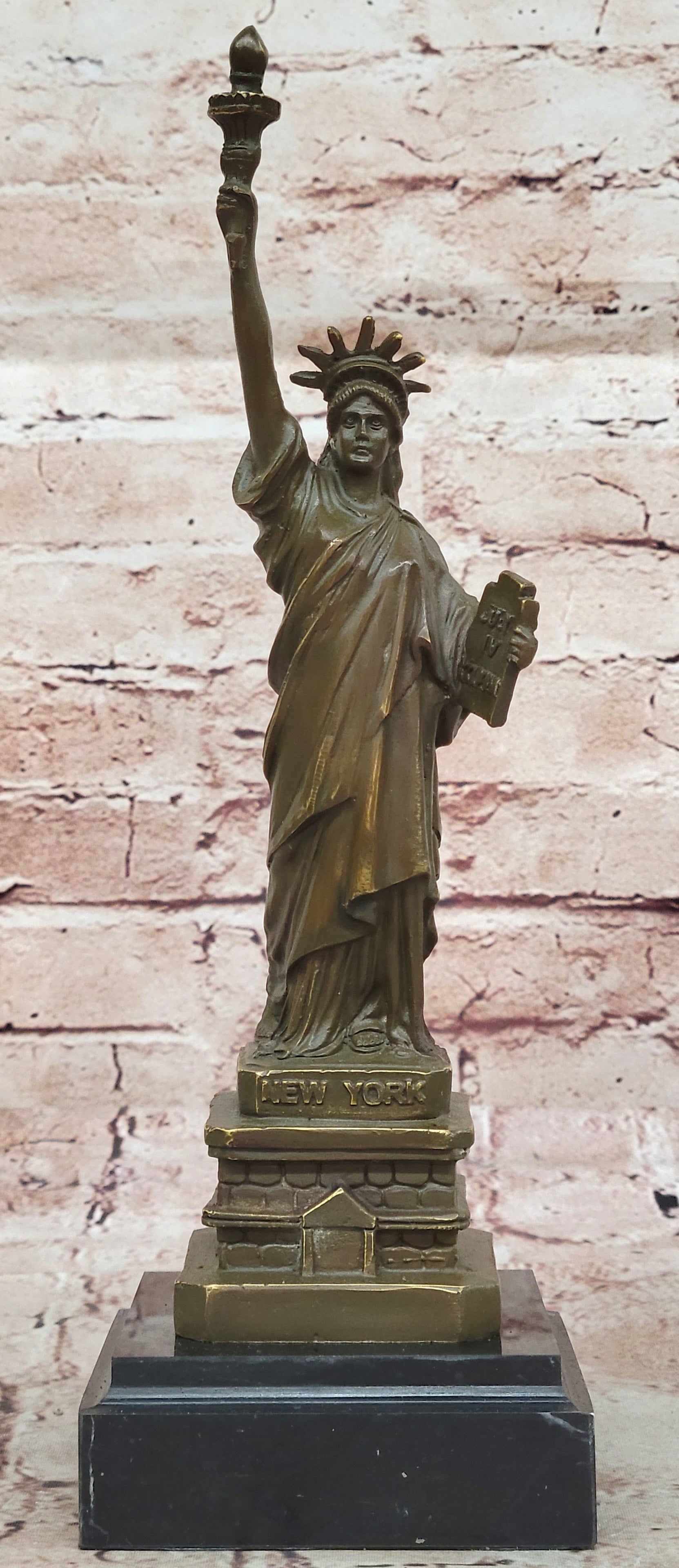Signed Fisher Bronze Statue of Liberty Sculpture Famous USA Landmark Figurine
