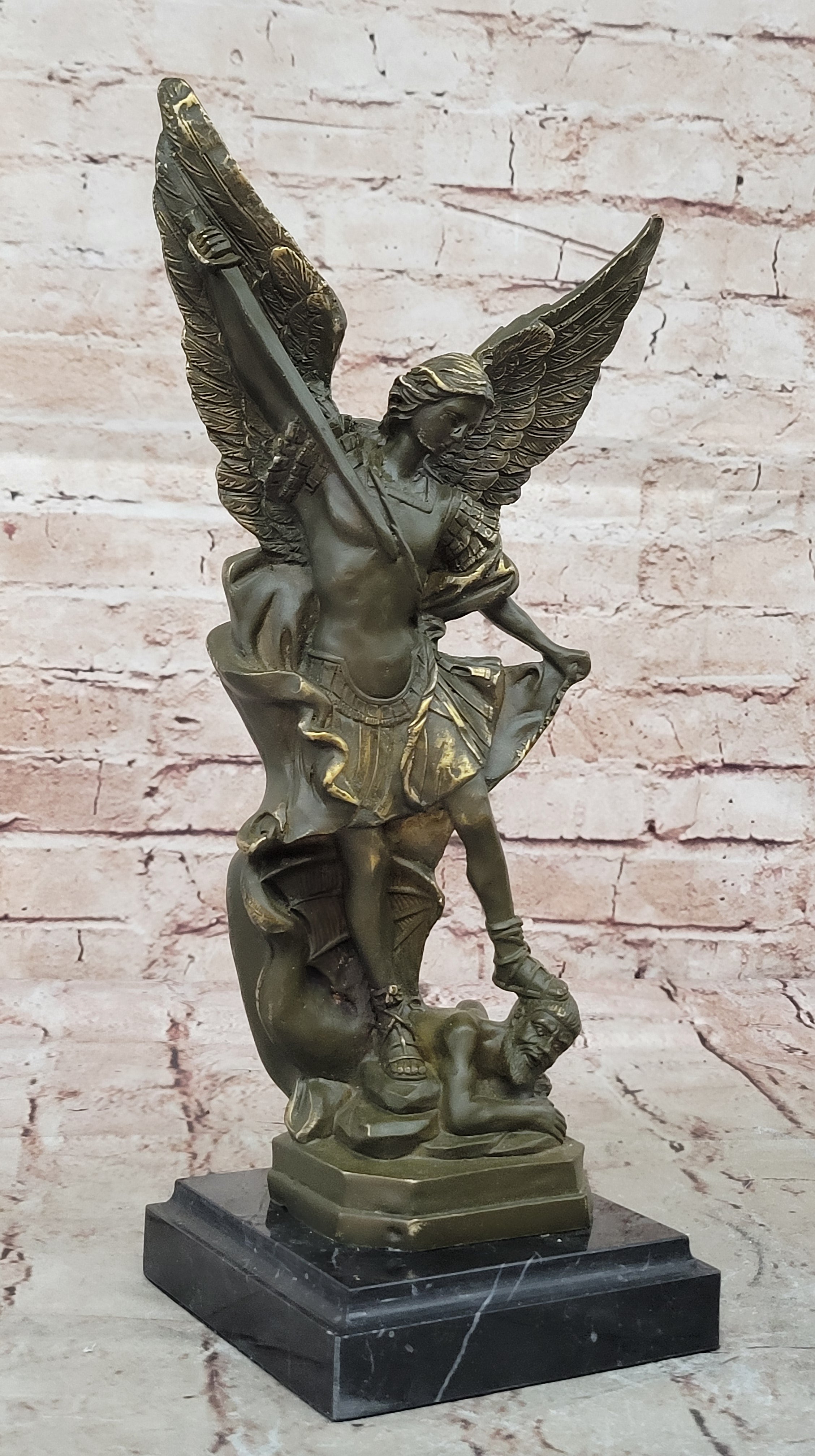 Carpeaux Saint Michael Bronze Sculpture – Devil Defeat Figurine for Church, Office & Home Décor