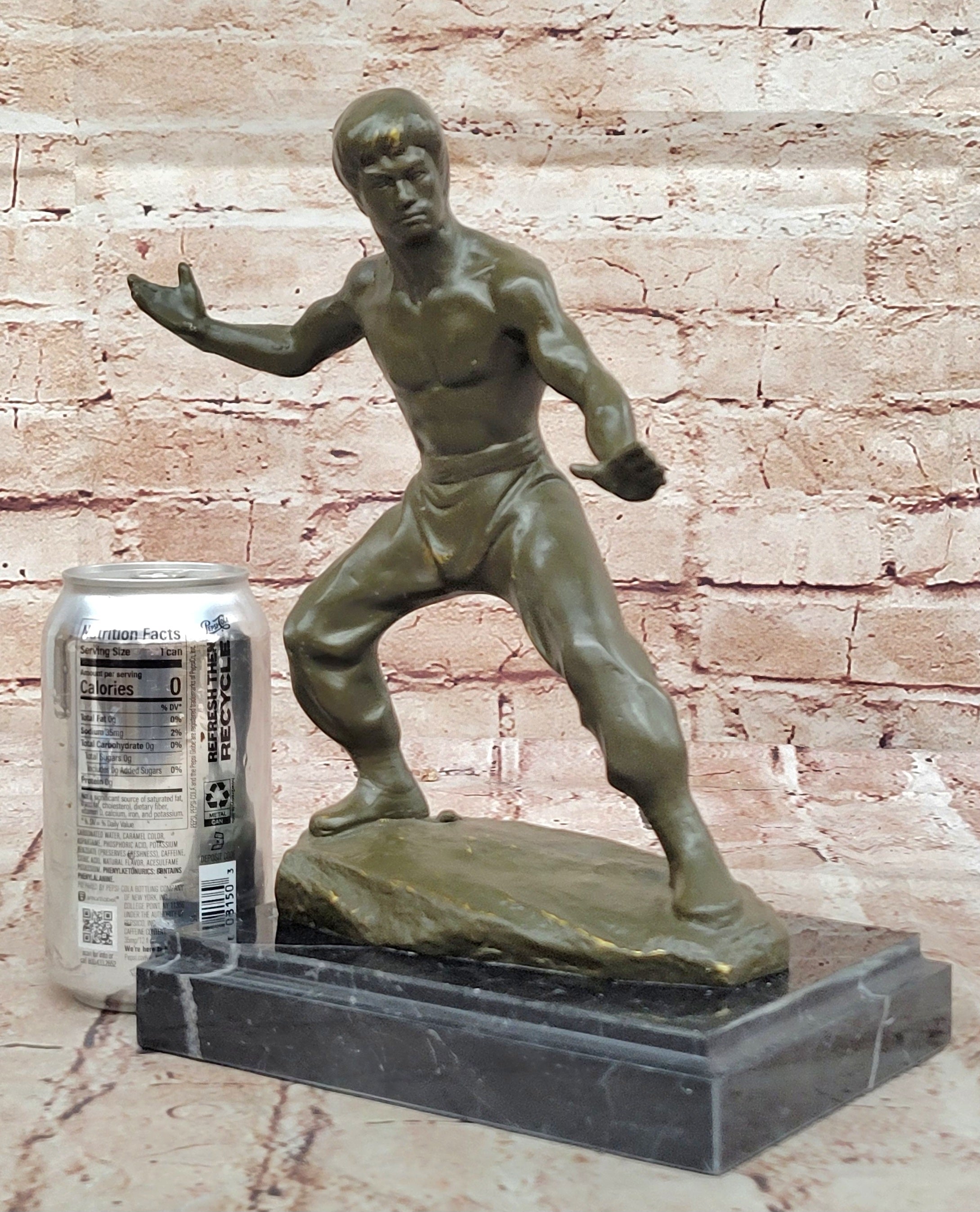 Mavchi Signed Bruce Lee Sculpture Bronze Statue Martial Arts Icon Home Office Decor