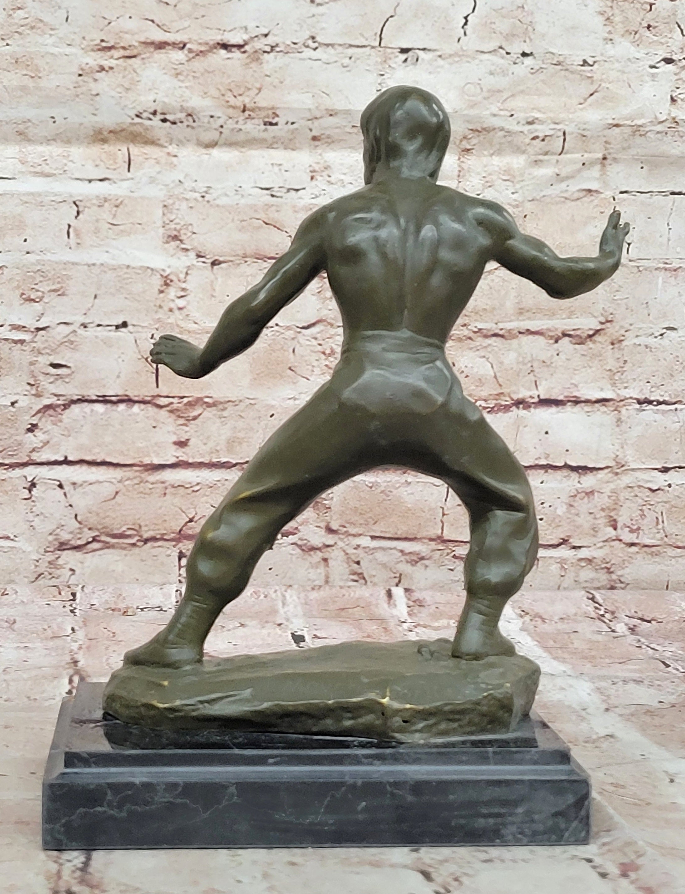Mavchi Signed Bruce Lee Sculpture Bronze Statue Martial Arts Icon Home Office Decor