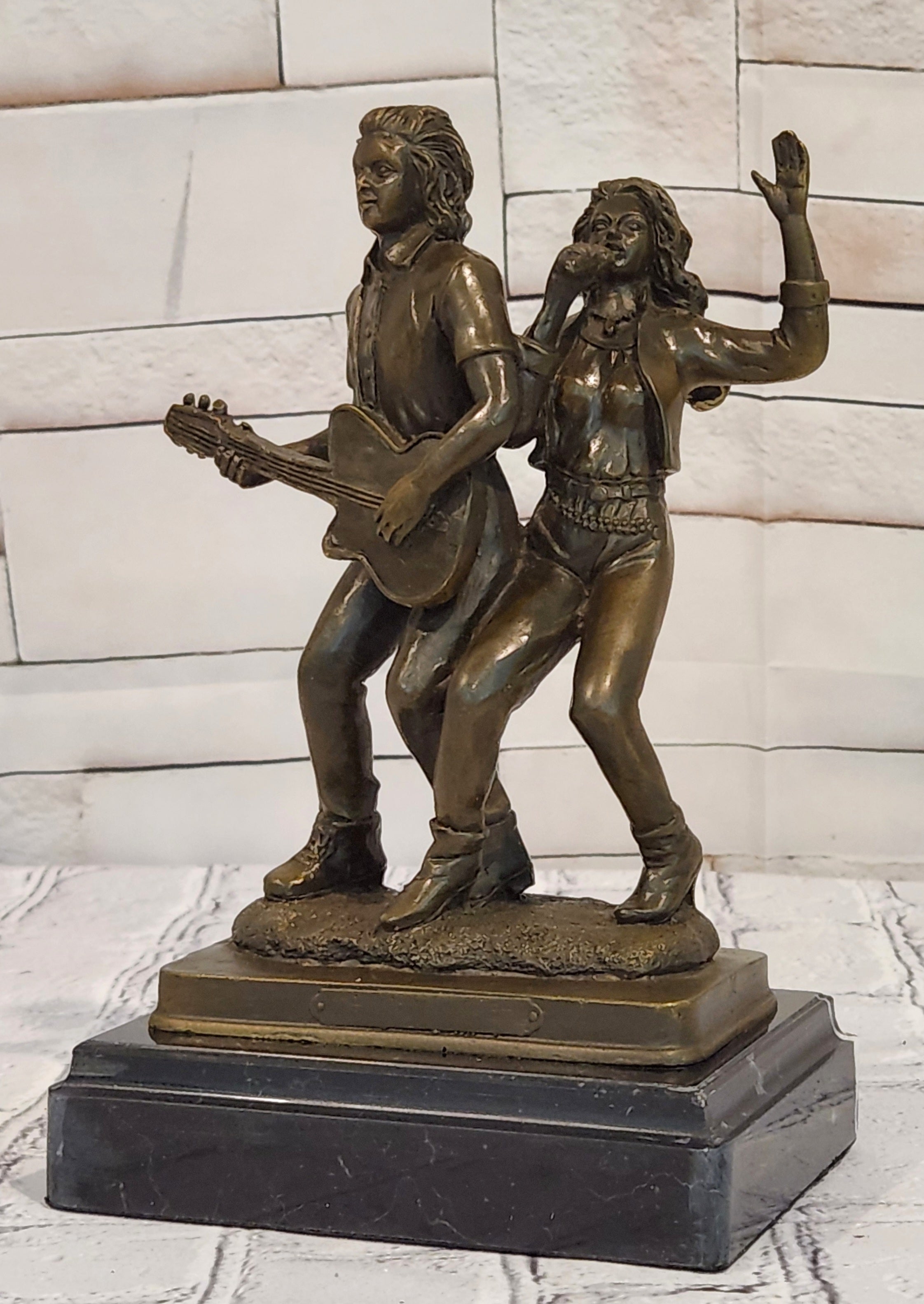Art Nouveau Bronze Mandolin Player Girl Statue Signed Jean Patoue Sculpture