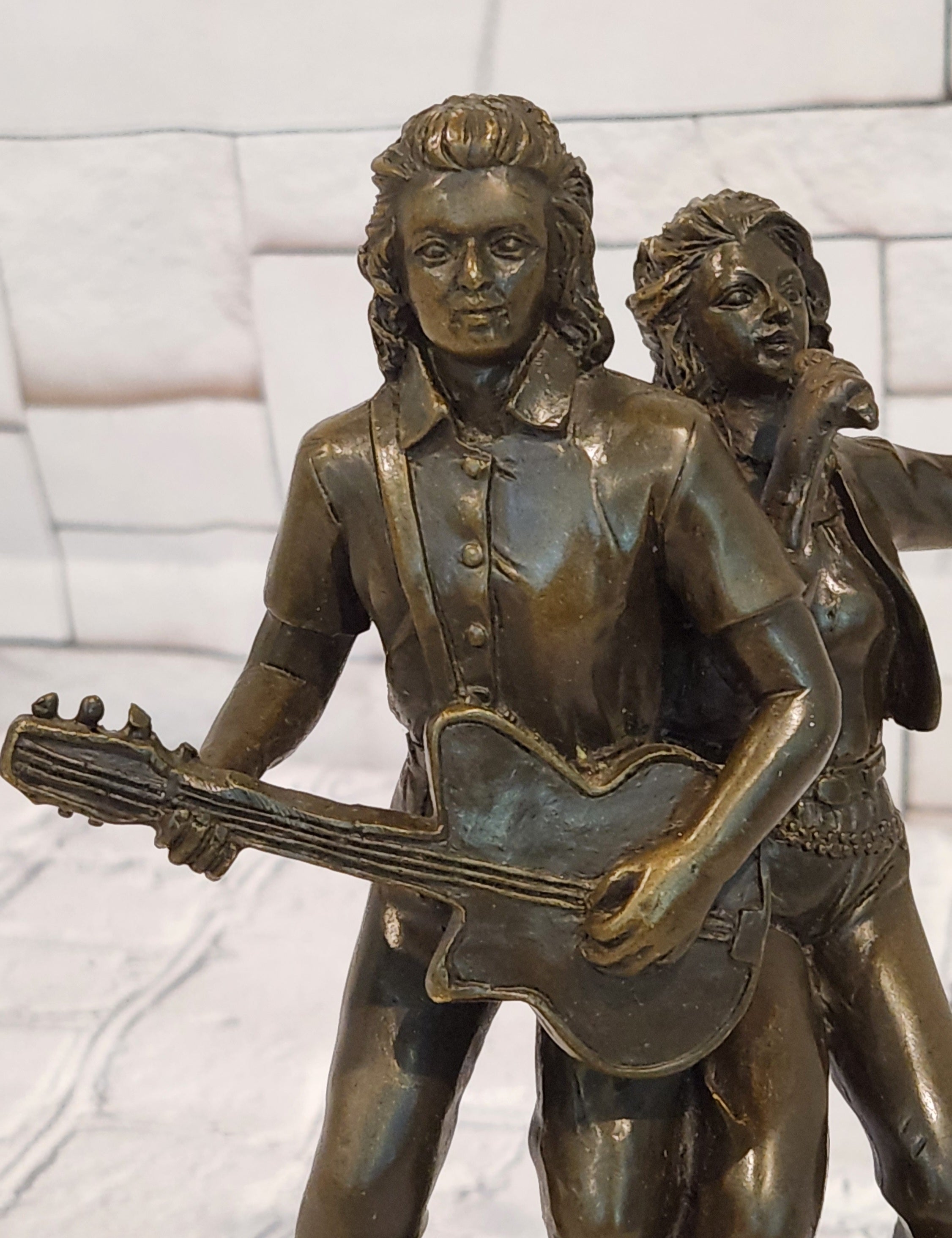 Art Nouveau Bronze Mandolin Player Girl Statue Signed Jean Patoue Sculpture