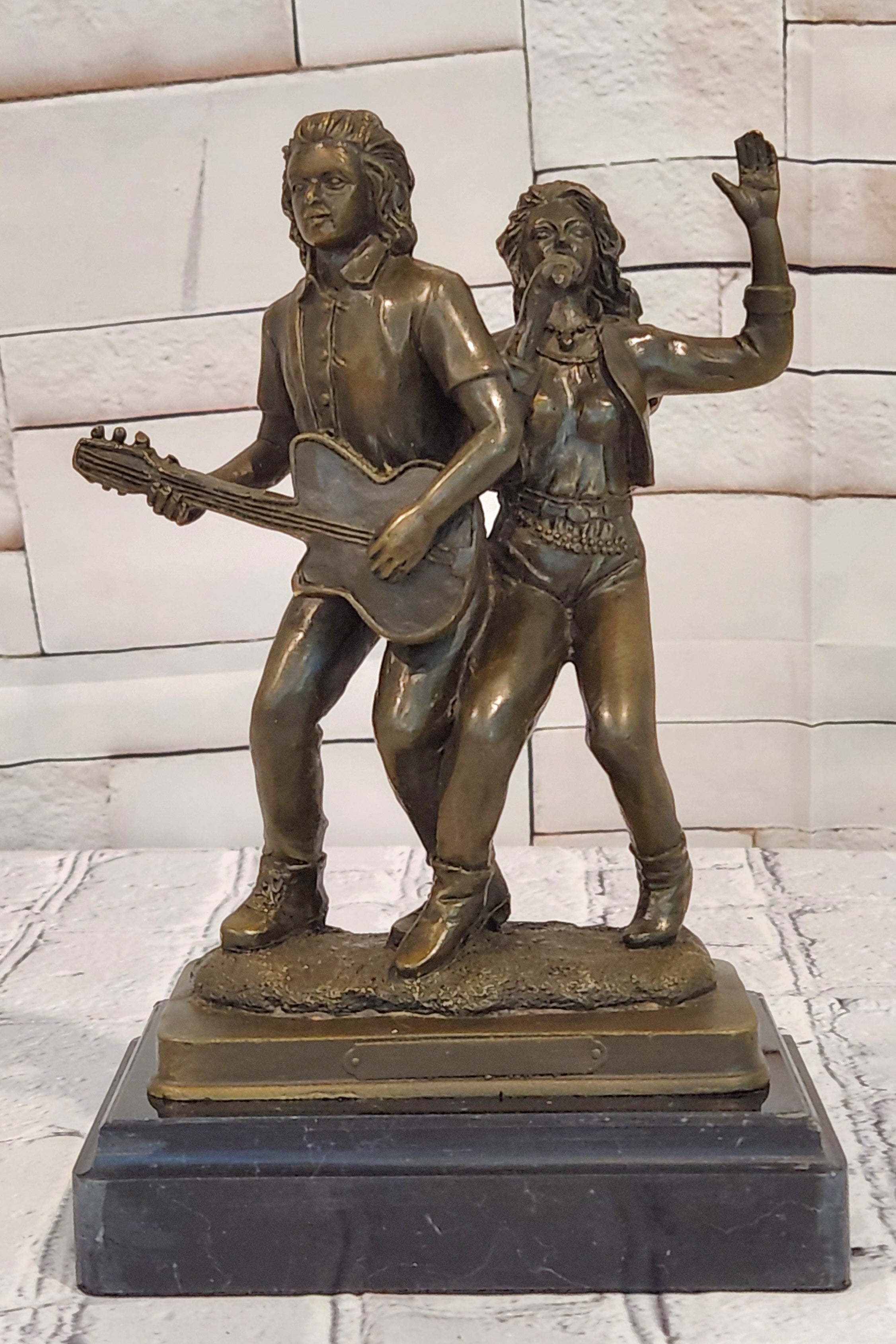 Art Nouveau Bronze Mandolin Player Girl Statue Signed Jean Patoue Sculpture