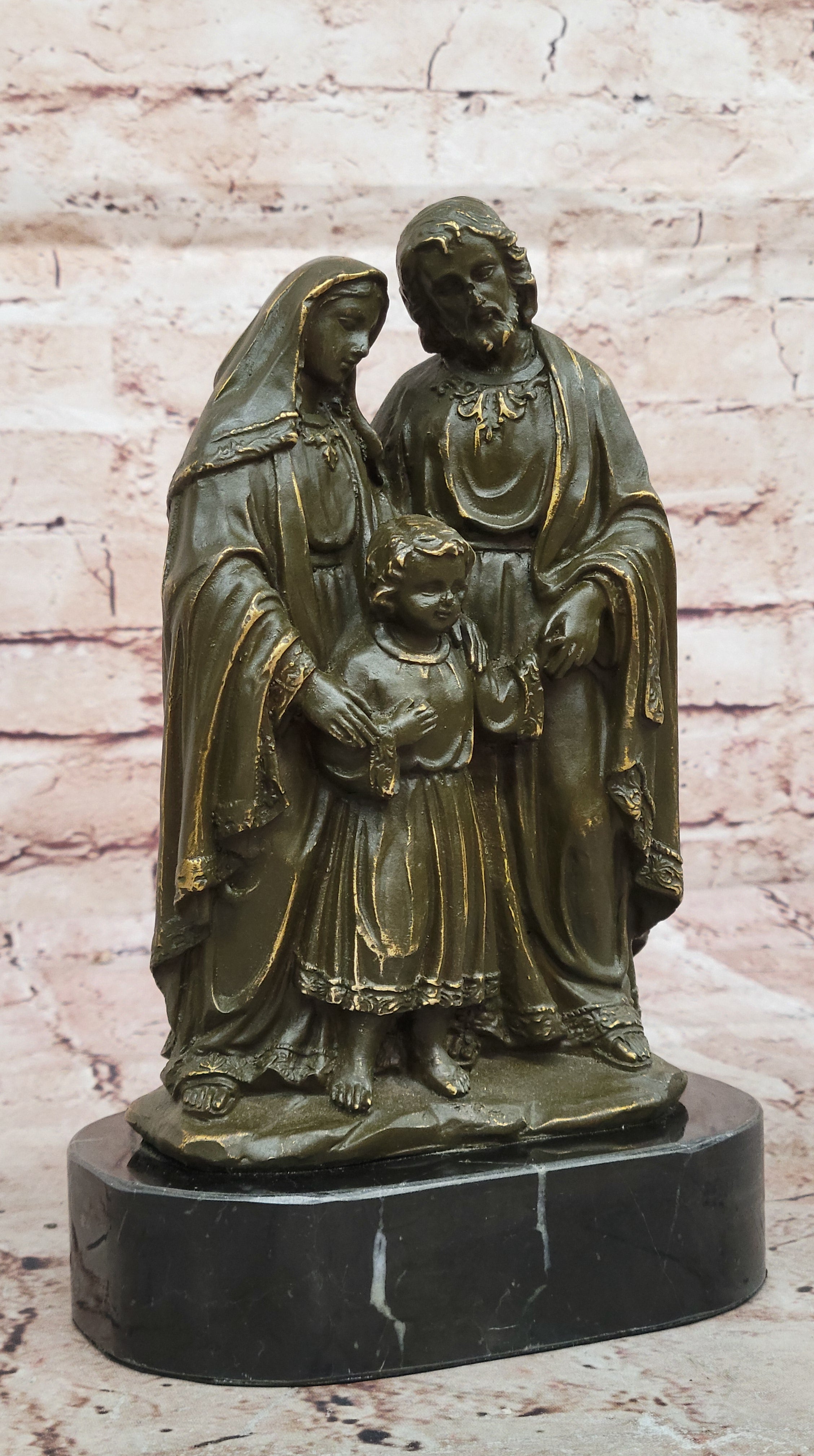 Hand Made Holy Family Bronze Sculpture Statue – Christian Catholic Home Art