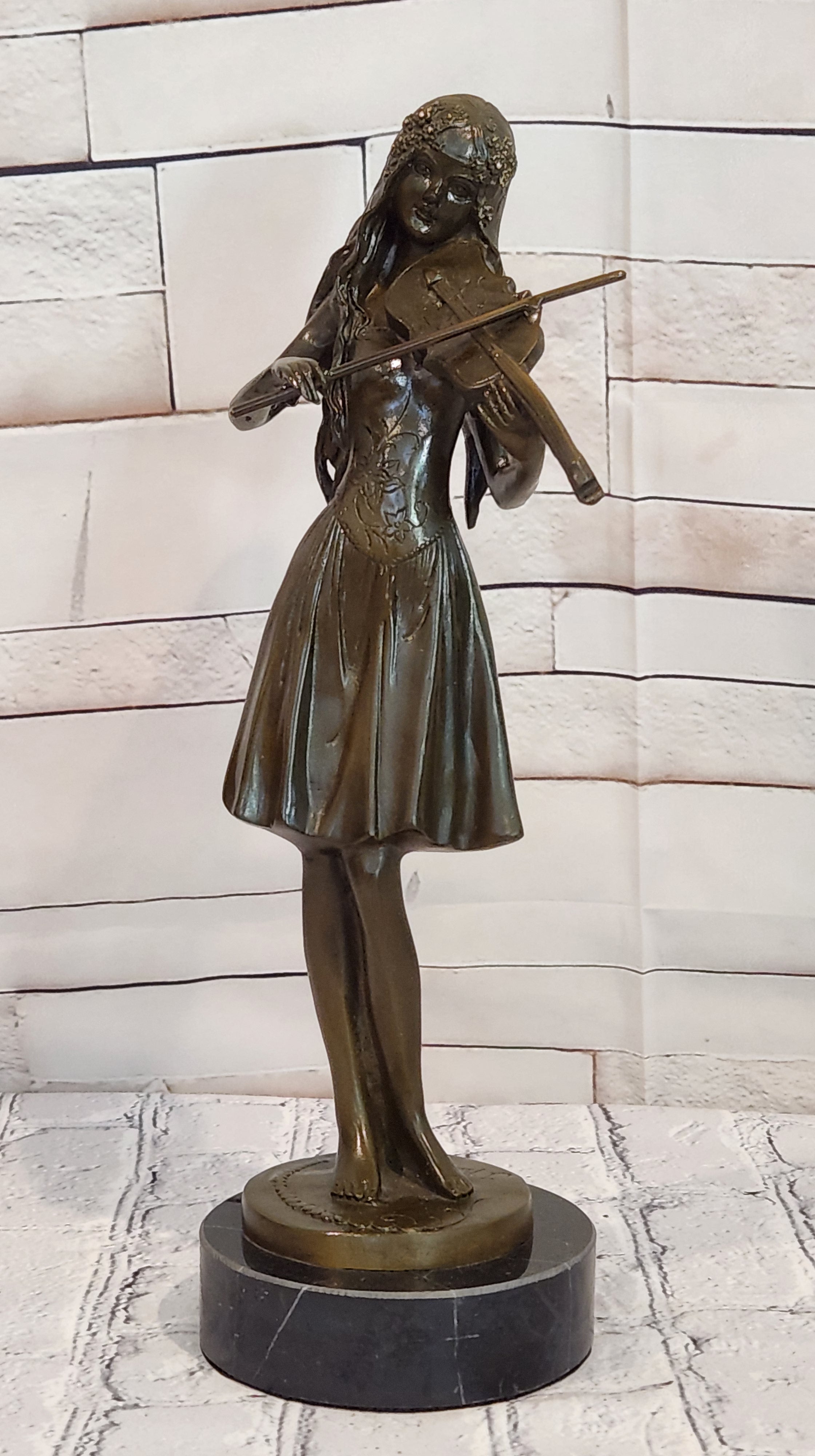 French Style Bronze Violin Player Lady Sculpture Hot Cast Figurine Decor