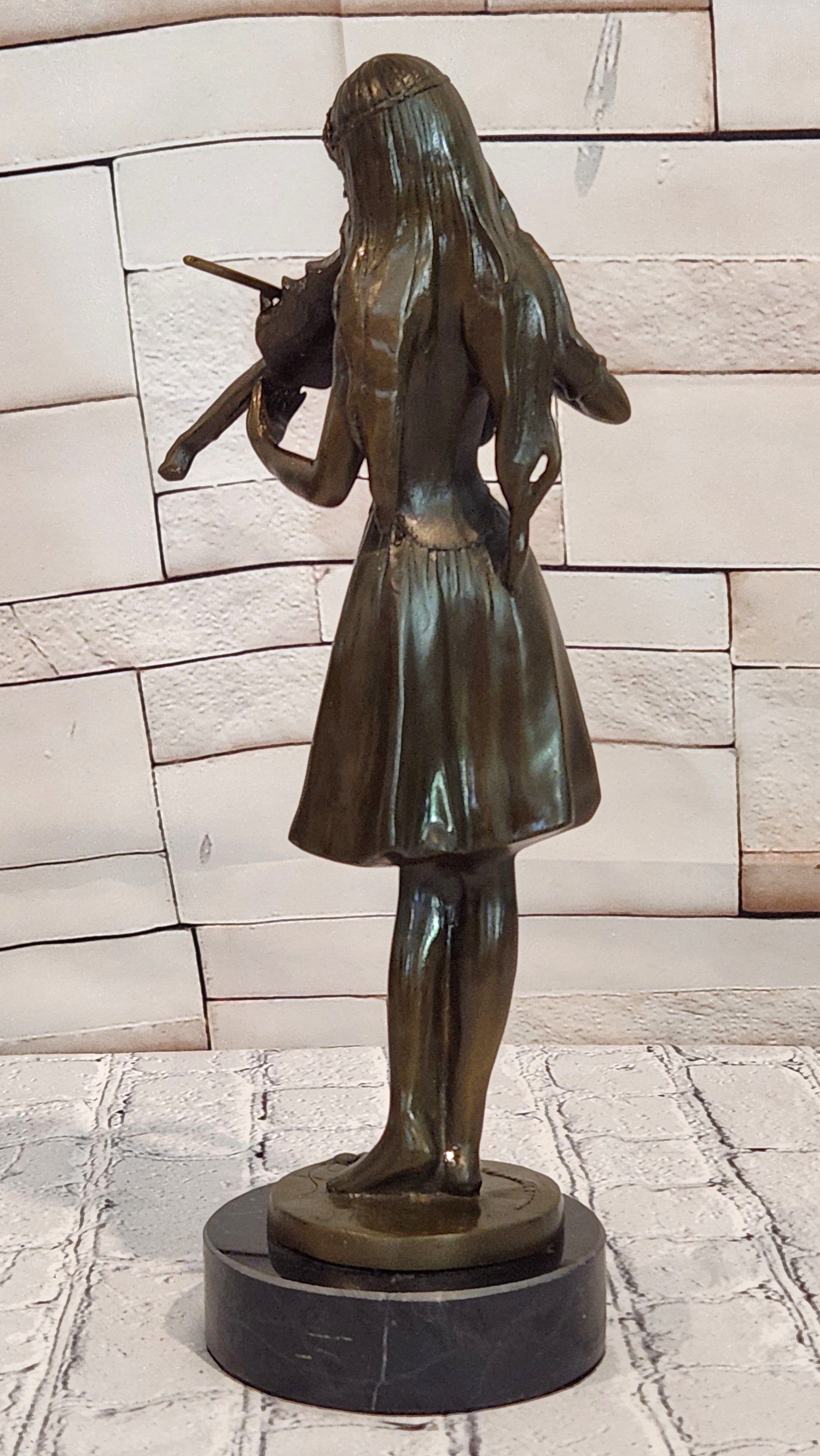 French Style Bronze Violin Player Lady Sculpture Hot Cast Figurine Decor