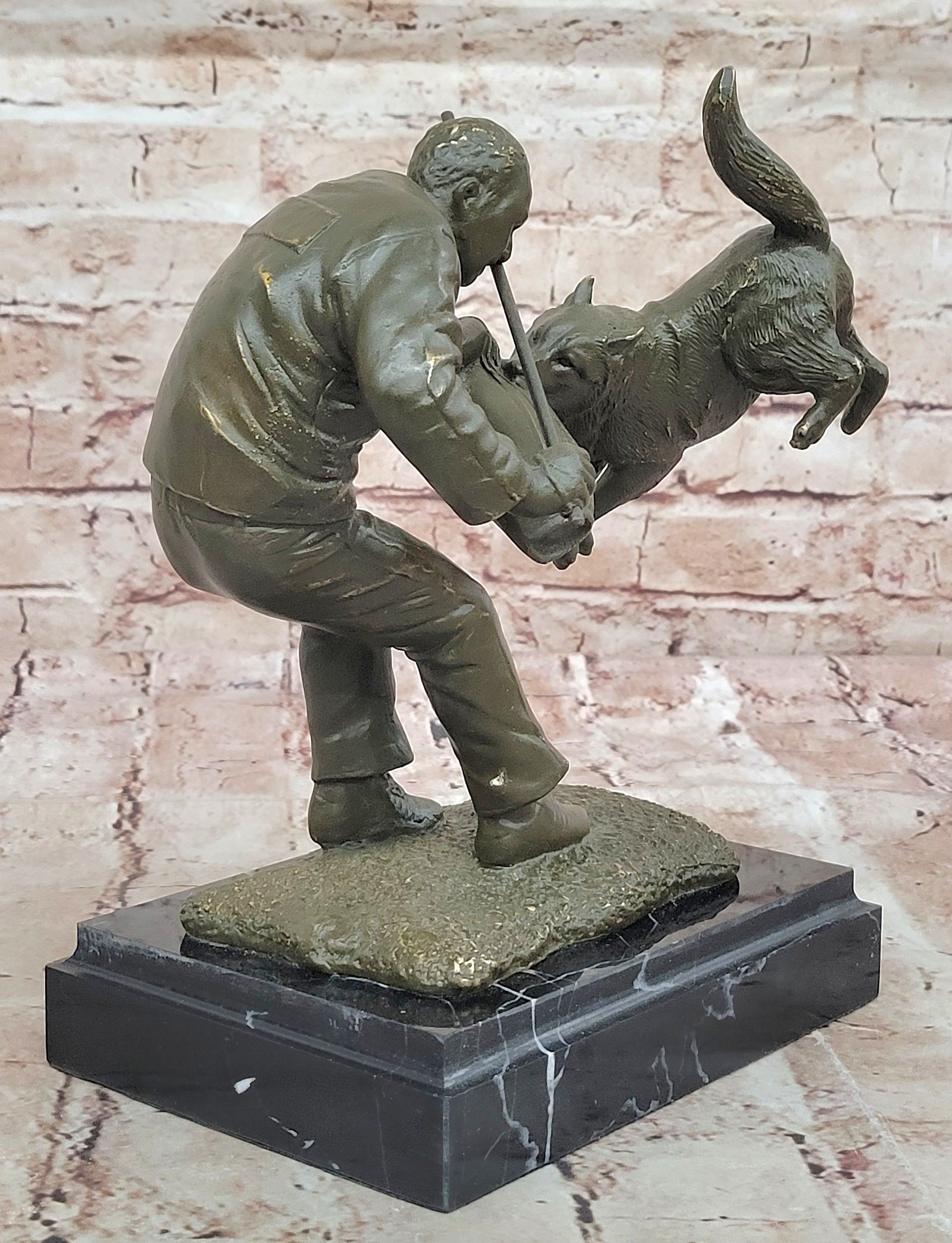 Milo Dog Trainer Bronze Statue Hand Made Artwork Collectible Figurine for Pet Enthusiasts