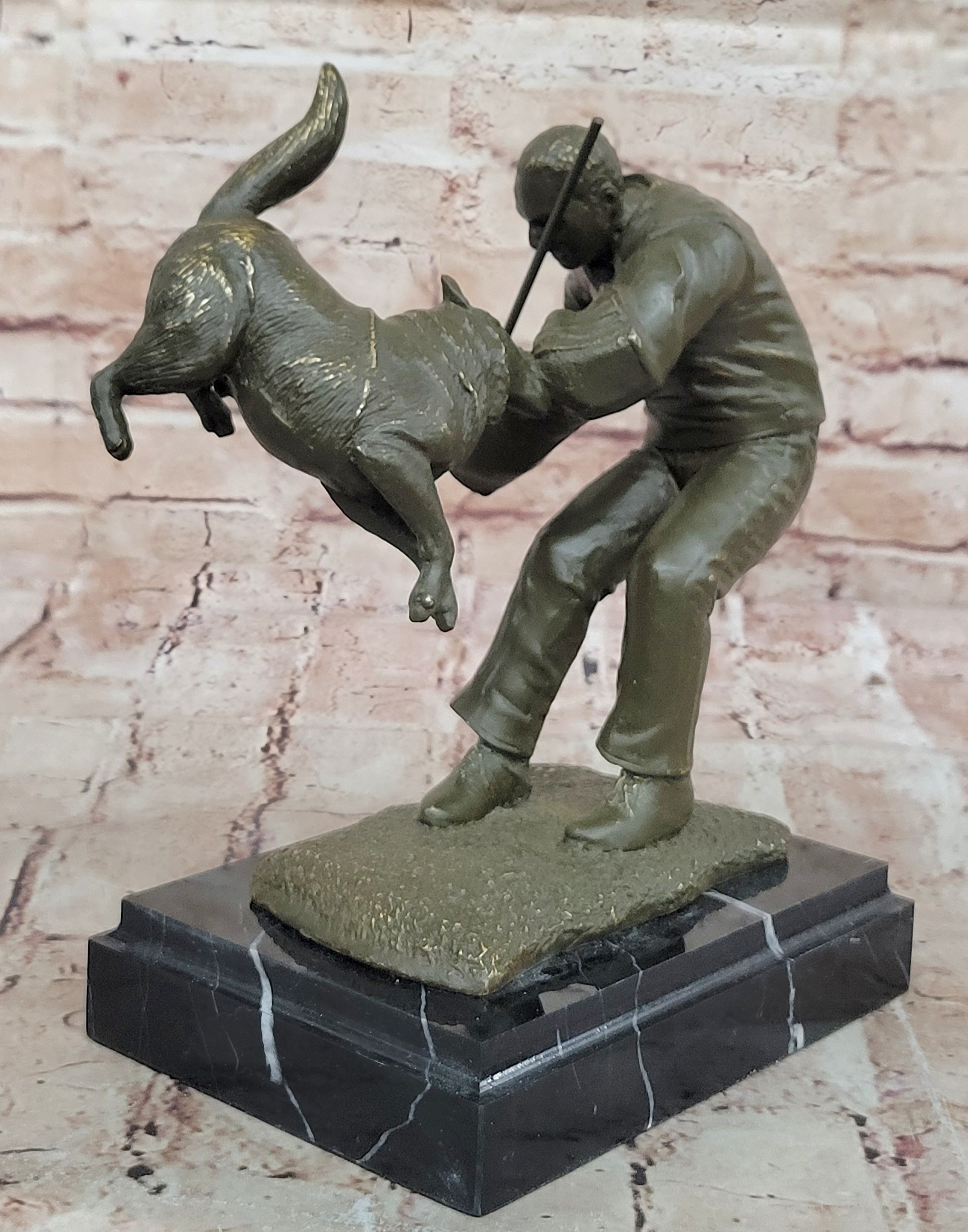 Milo Dog Trainer Bronze Statue Hand Made Artwork Collectible Figurine for Pet Enthusiasts