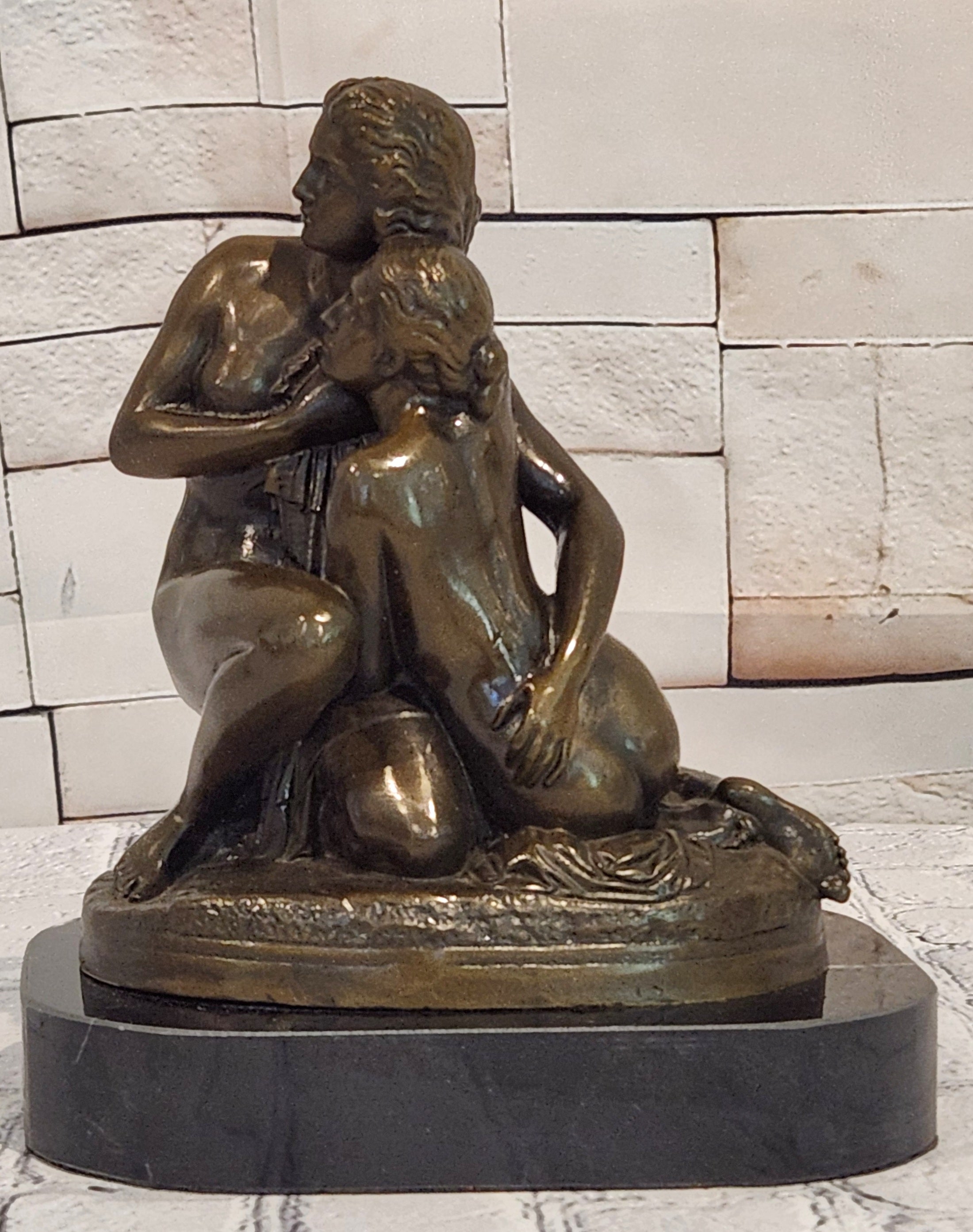Signed Cesaro Bronze Maternal Bond Sculpture Mother Child Figurine Decor Art