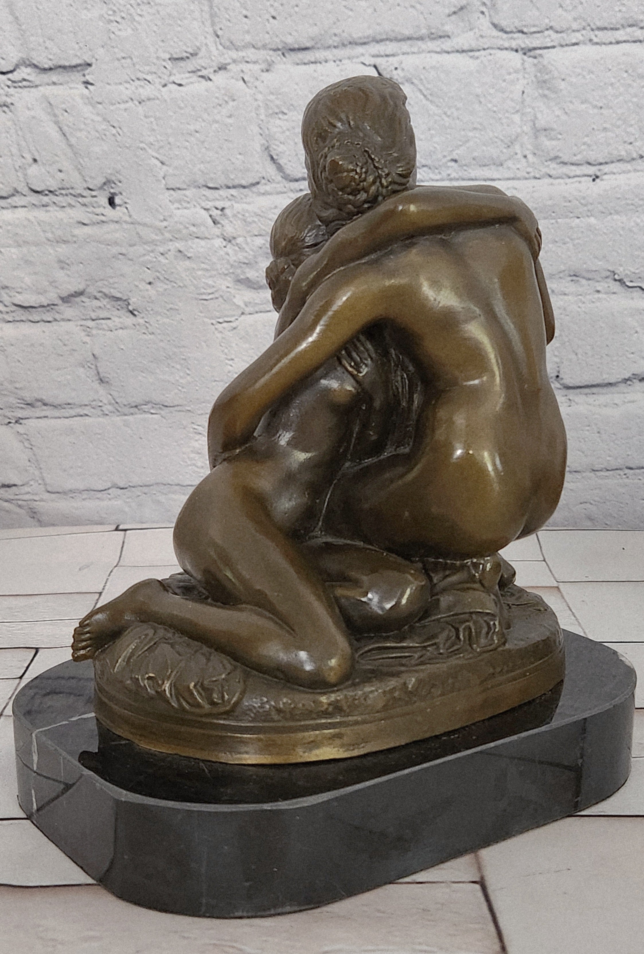 Signed Cesaro Bronze Maternal Bond Sculpture Mother Child Figurine Decor Art