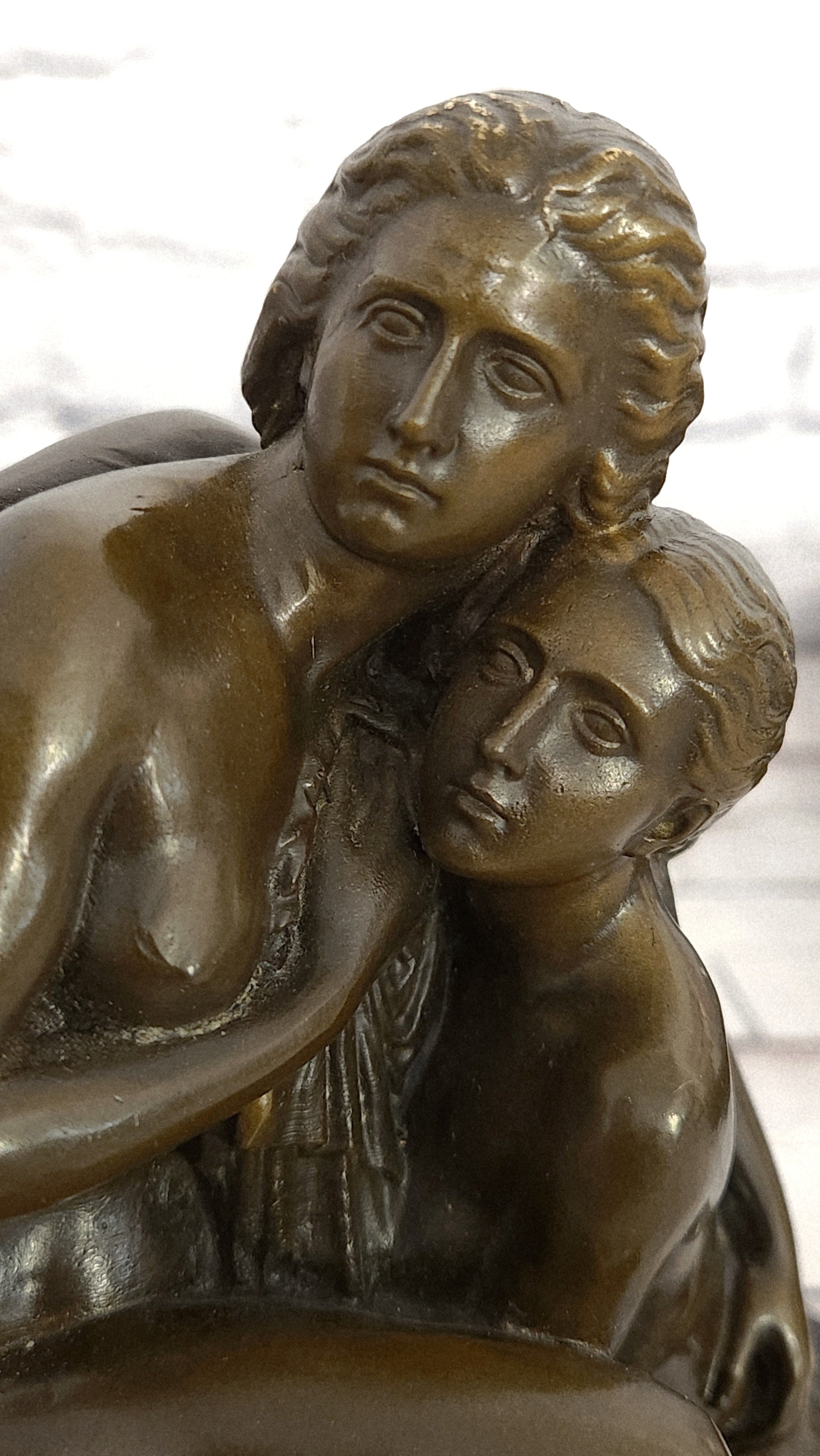 Signed Cesaro Bronze Maternal Bond Sculpture Mother Child Figurine Decor Art