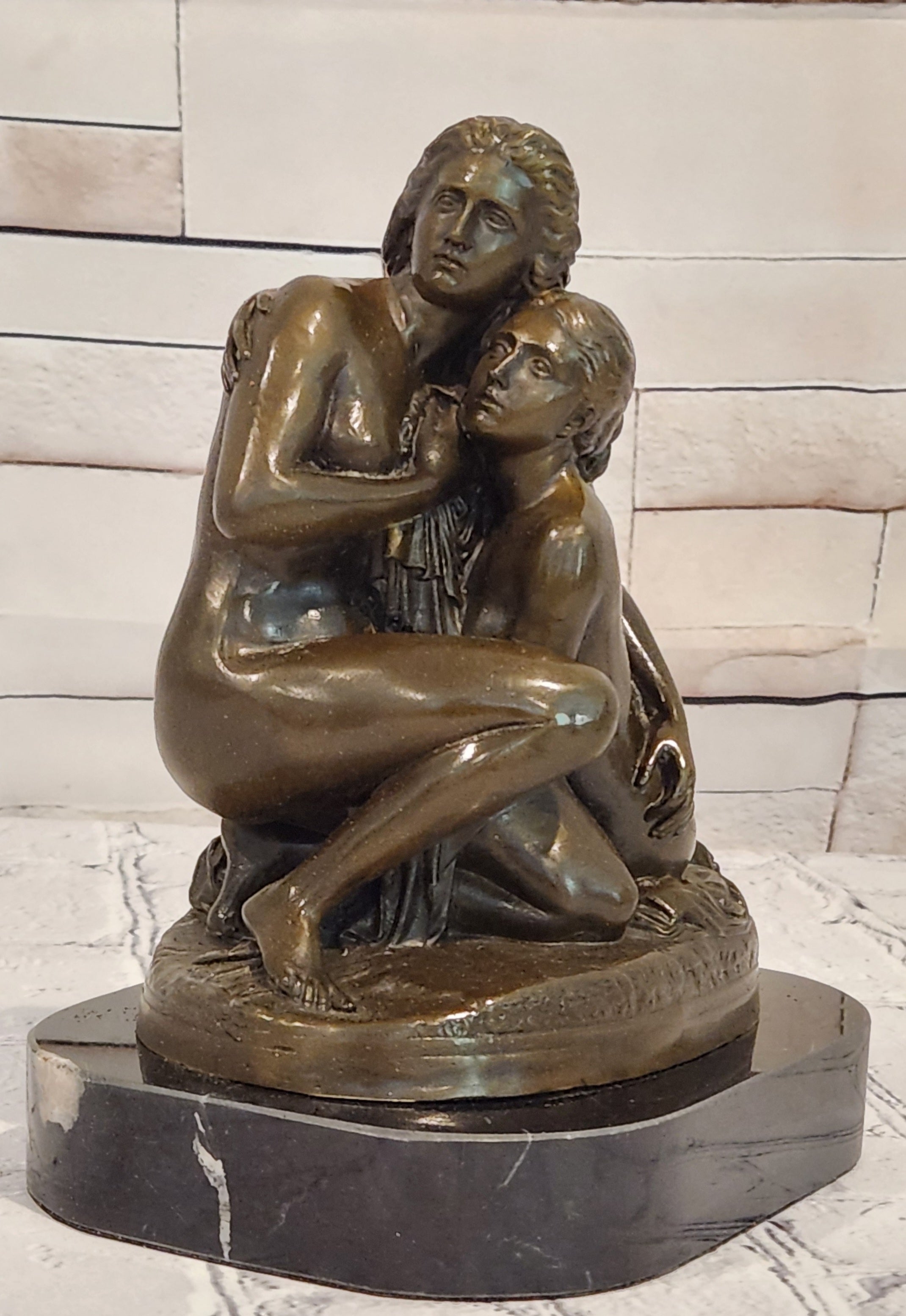 Signed Cesaro Bronze Maternal Bond Sculpture Mother Child Figurine Decor Art