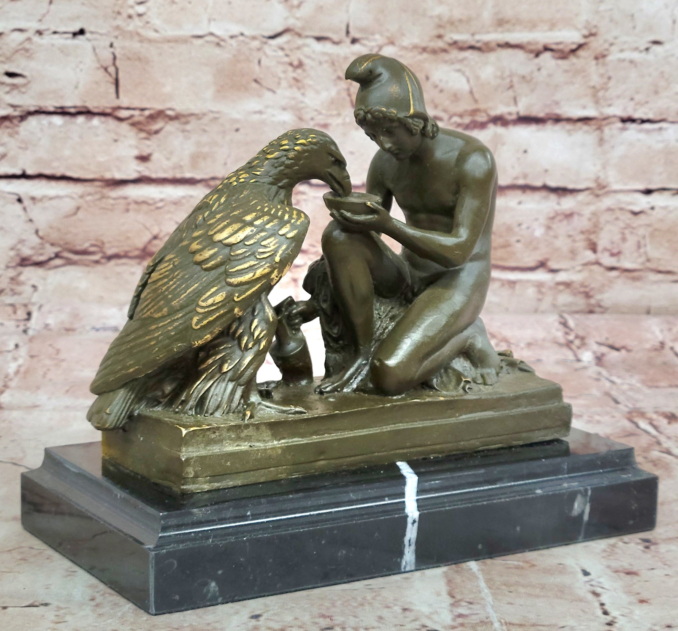 Ganymede with Zeus Eagle Bronze Statue Mythological Art by Aldo Vitaleh Sculpture